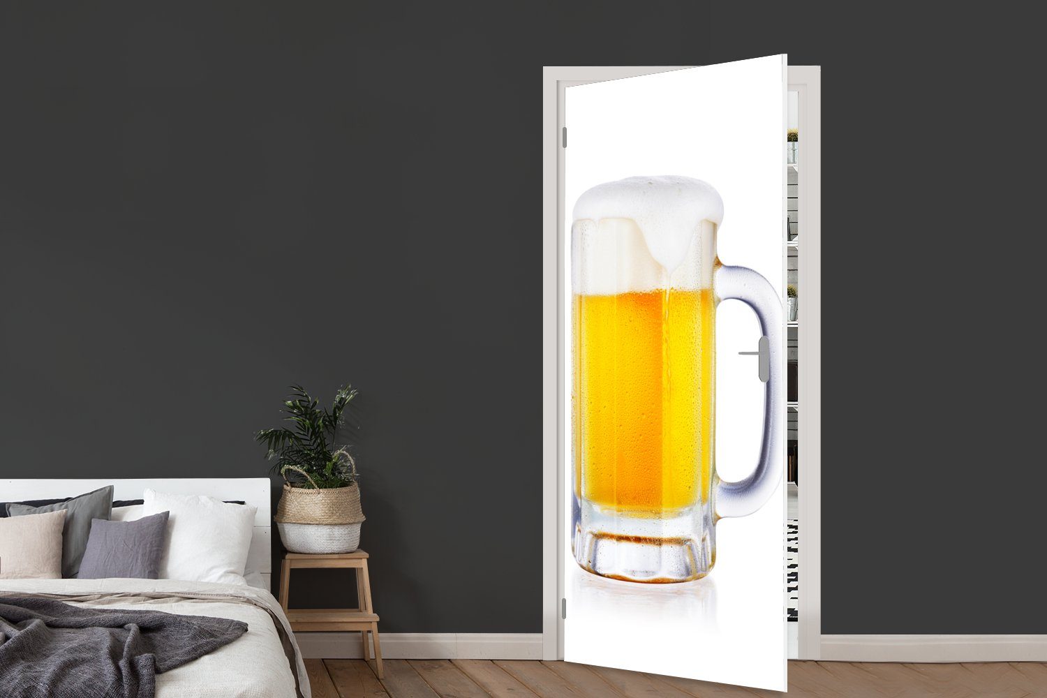 Fototapete Hintergrund, Türaufkleber, Türtapete MuchoWow 75x205 St), auf mit bedruckt, weißem cm Matt, Tür, Krug für (1 Bier