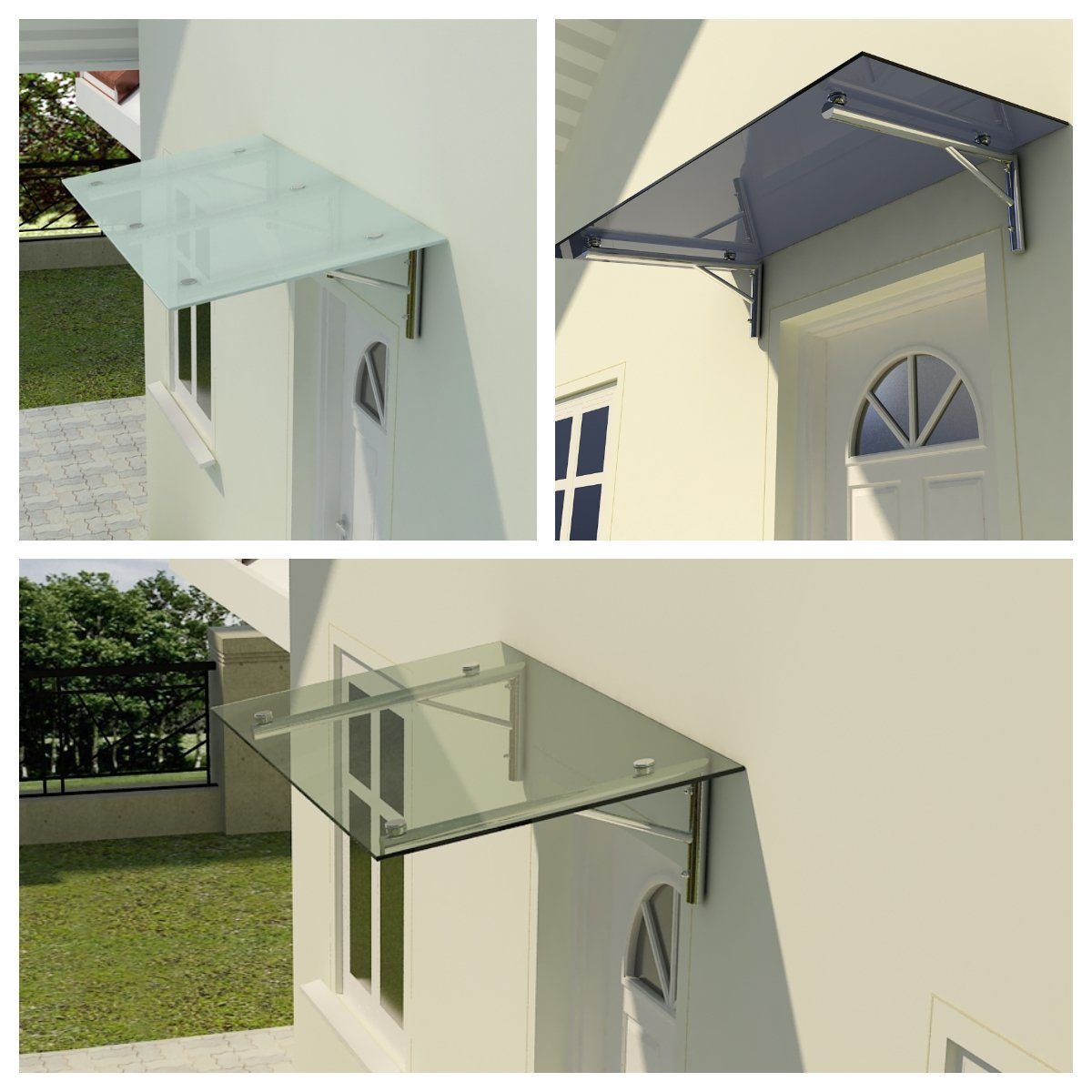 Fischer und Adamek Vordach Vordach Glasvordach Edelstahl VSG Türvordach Glas Winkel Klar Glas V2A