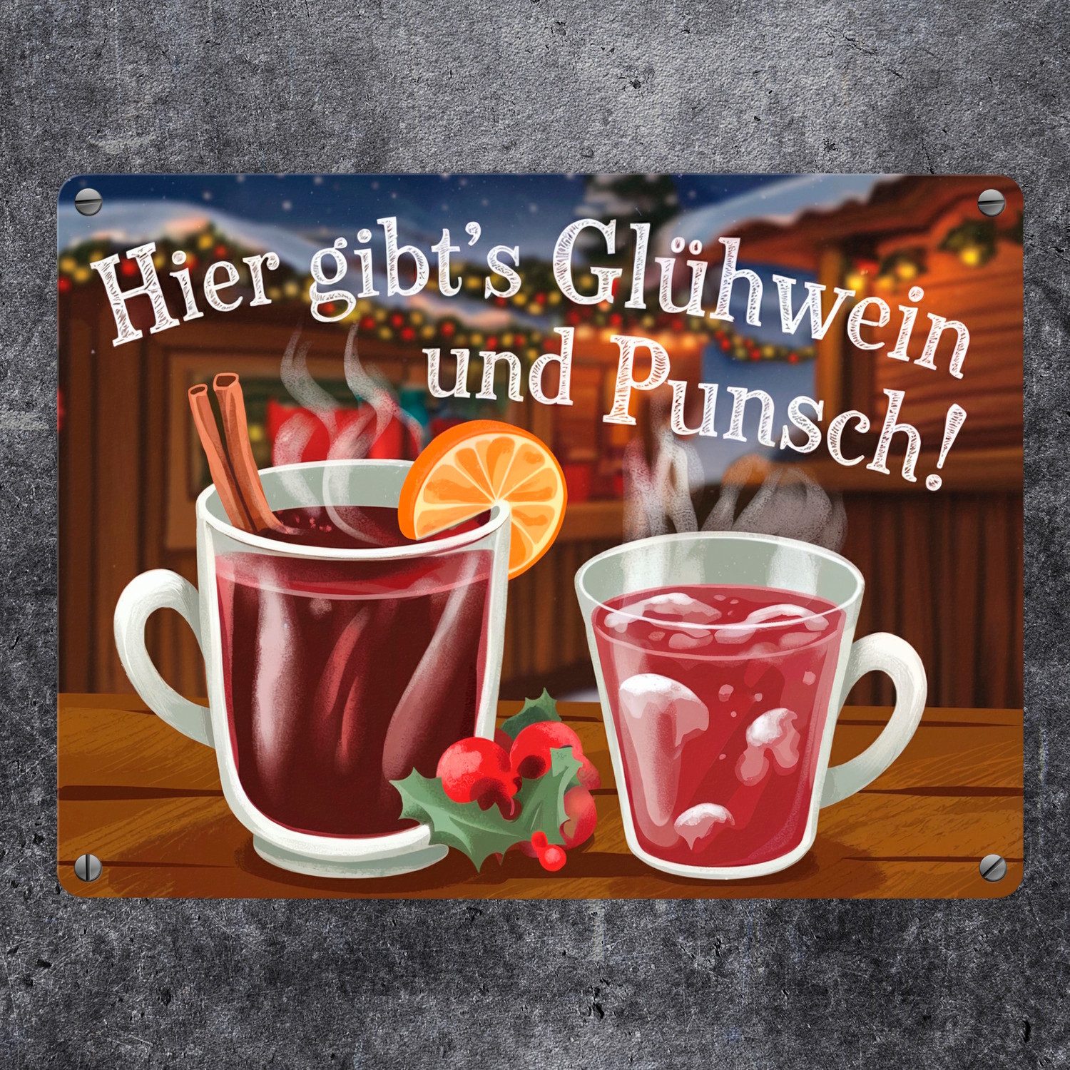 speecheese Metallschild Hier gibts Glühwein und Punsch Metallschild in 15x2 günstig online kaufen