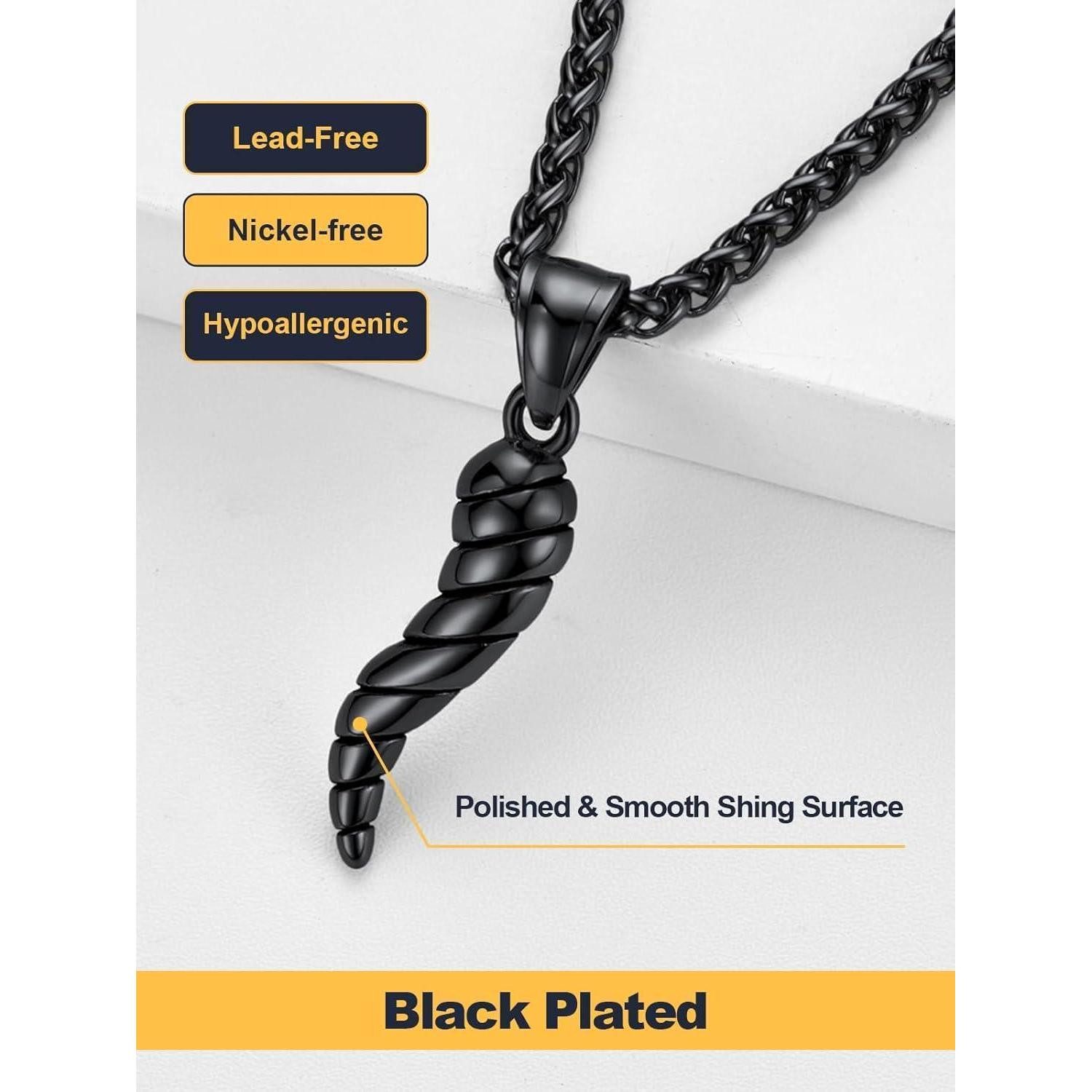 LuxusKollektion Kette mit Anhänger Halskette Cornicello Horn Anhänger 316L Edelstahl Schwarz – Bild 4 von 5