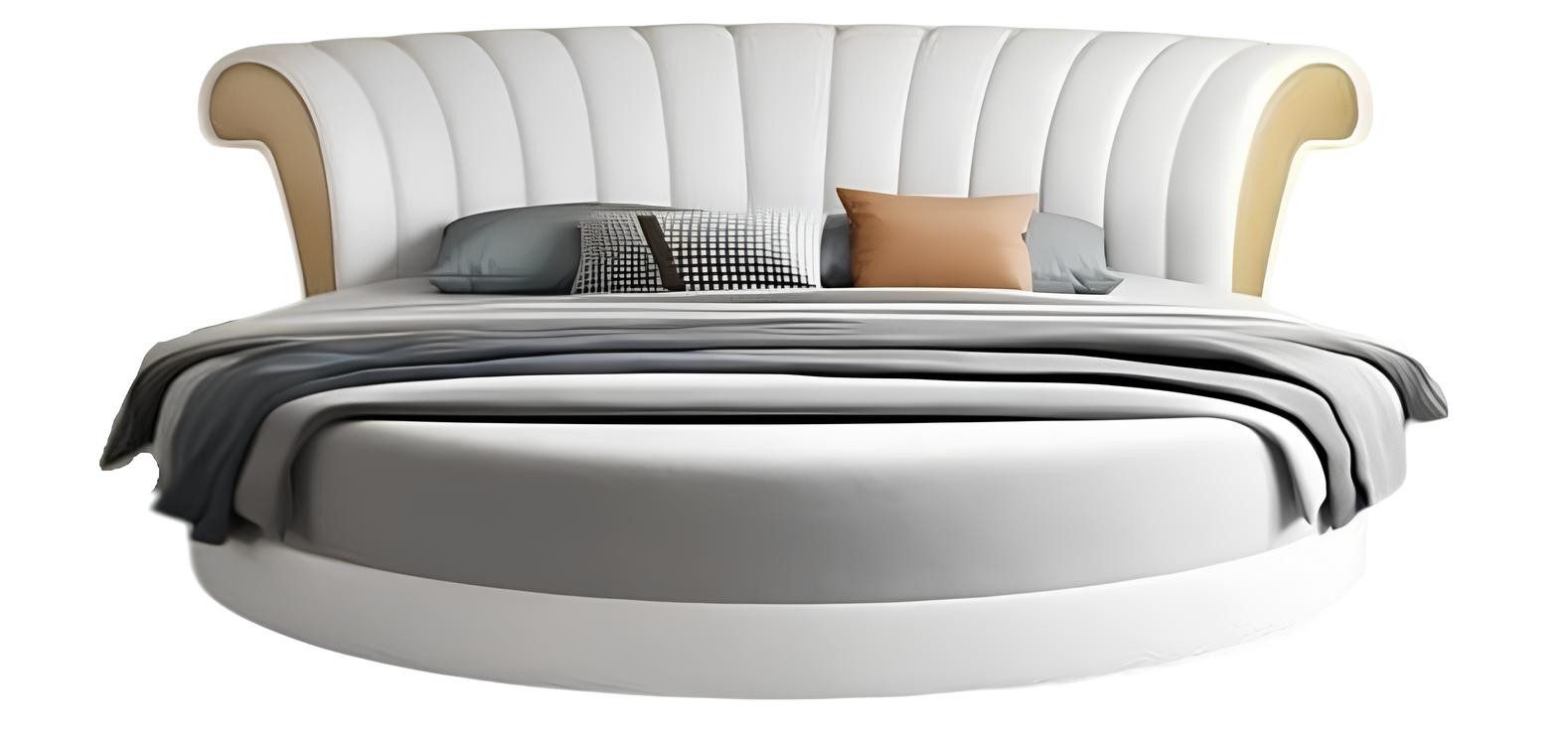 JVmoebel Rundbett Rundbett in Weiß und Beige aus hochwertigem Leder (Bett ohne Matratze), Made in Europa