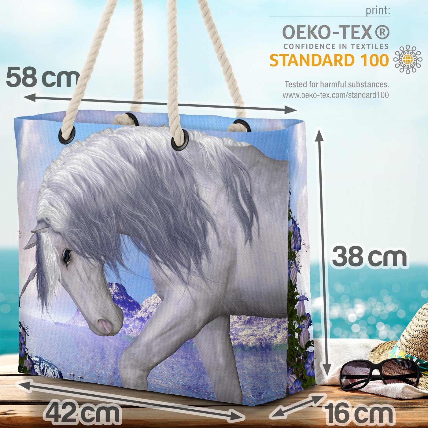 Strandtasche VOID Pferd pferd Pony letzte Einhorn lebewesen Blumen (1-tlg), tier magisch einhorn