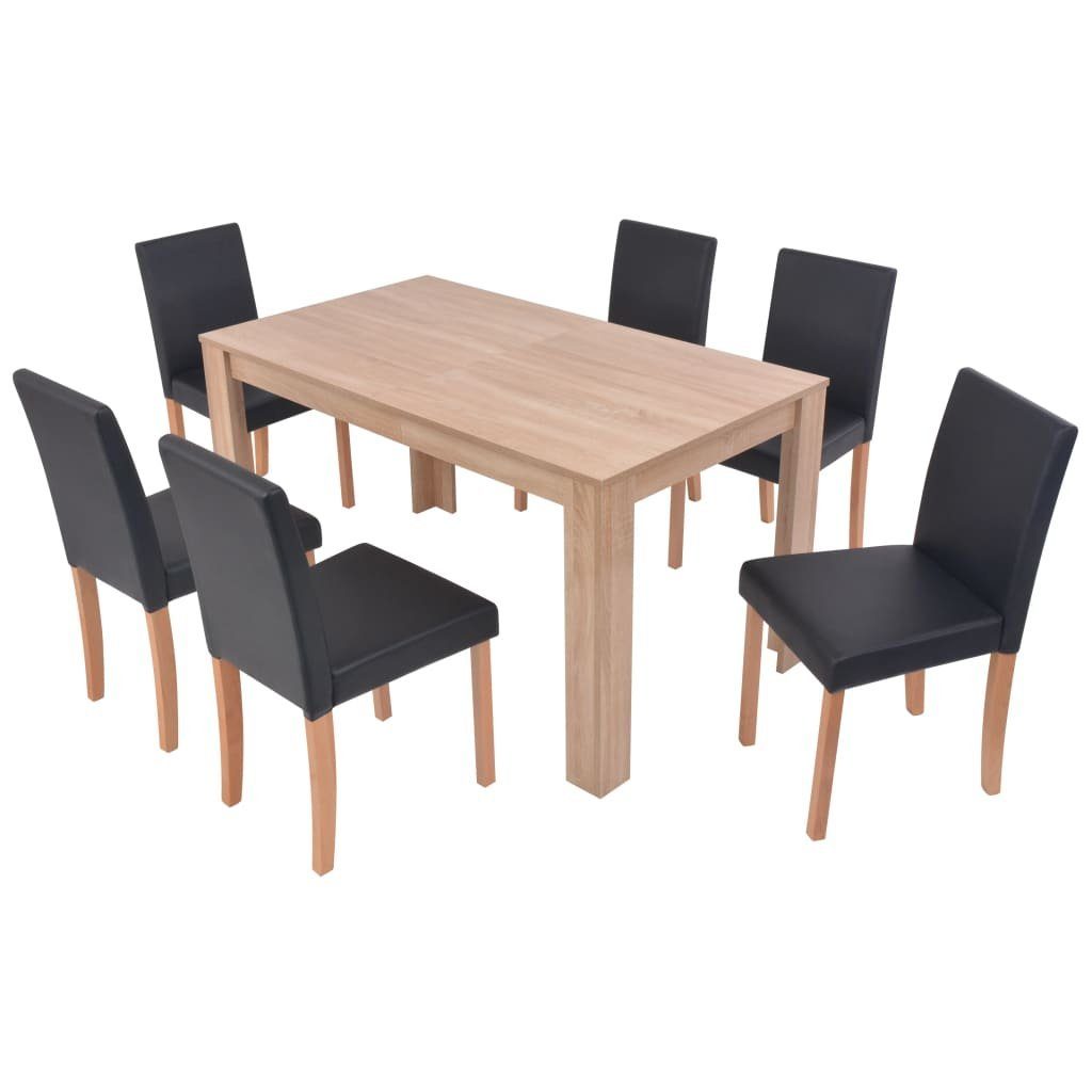 DOTMALL Essgruppe Esszimmer-Set (7-tlg), 7-teilige Tischgruppe mit modernem Braun und Schwarz