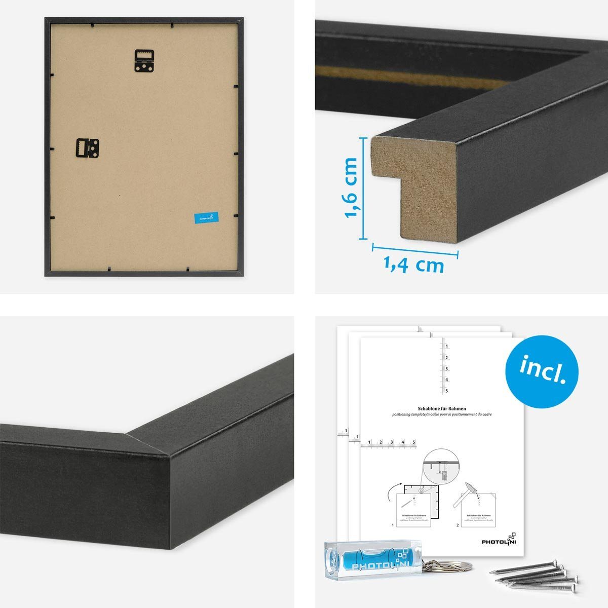 Modern A4 PHOTOLINI cm Bilderrahmen Schmal / A3 und 6er / Schwarz Set cm 30x42 21x30