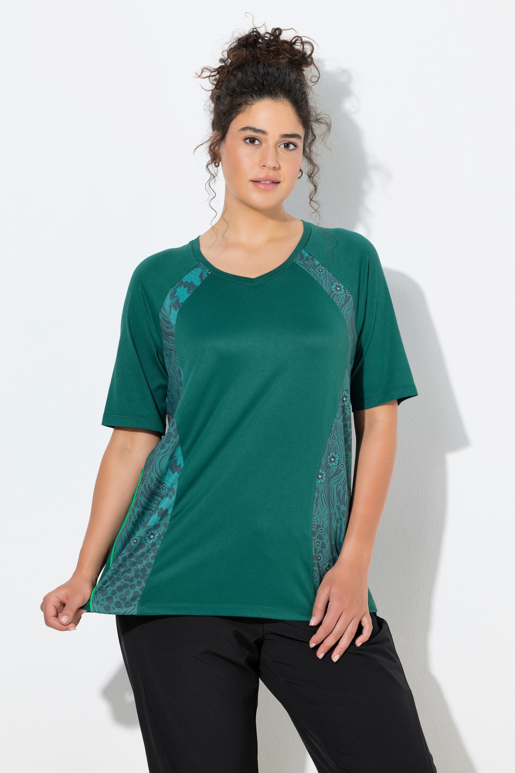 T-Shirt Funktionsshirt Blüten/Leo V-Ausschnitt Halbarm