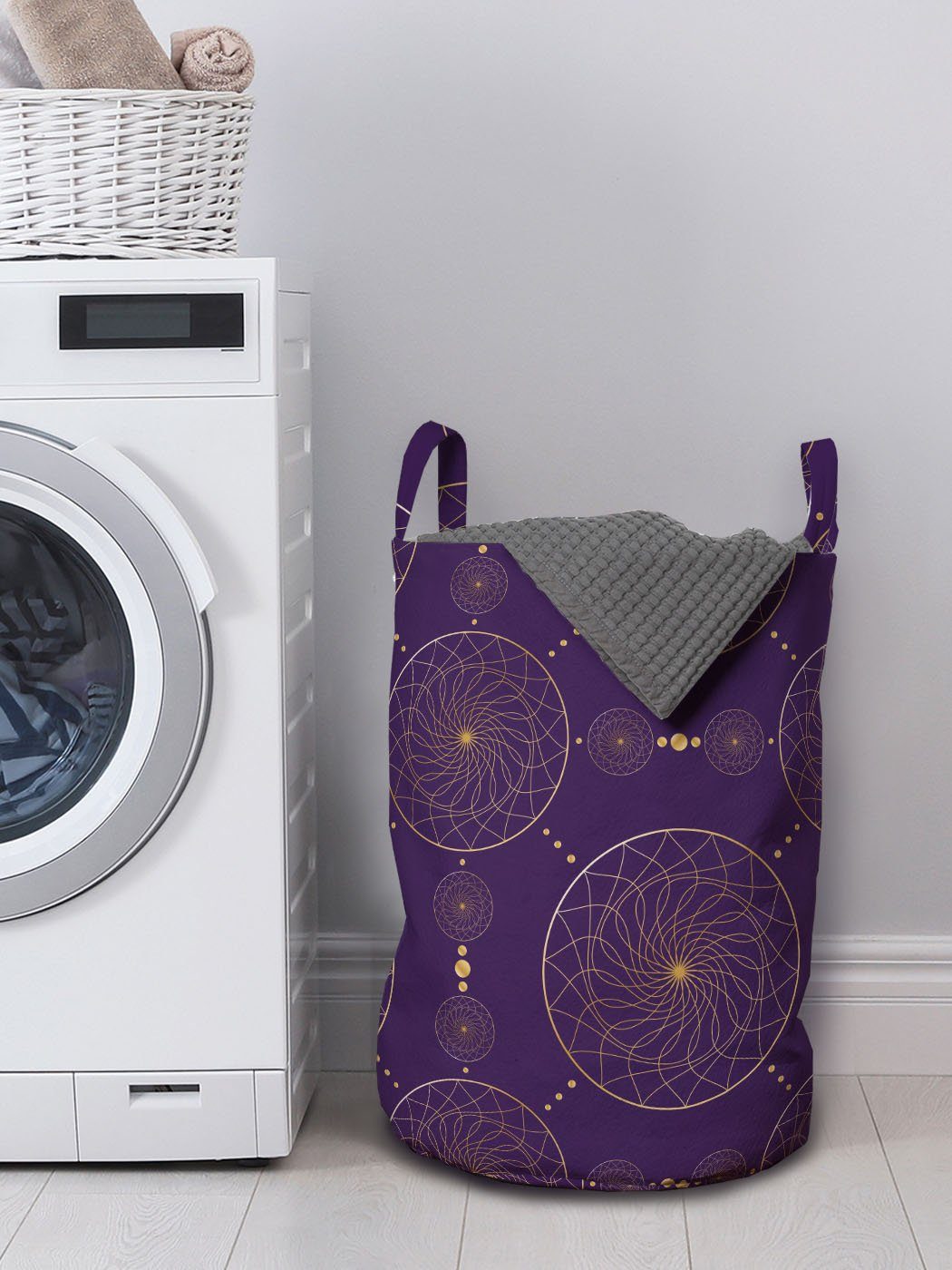 Illusive Griffen Wäschesäckchen Abstrakt Abakuhaus Wäschekorb für Kordelzugverschluss Waschsalons, Kreise mit Kunstdruck