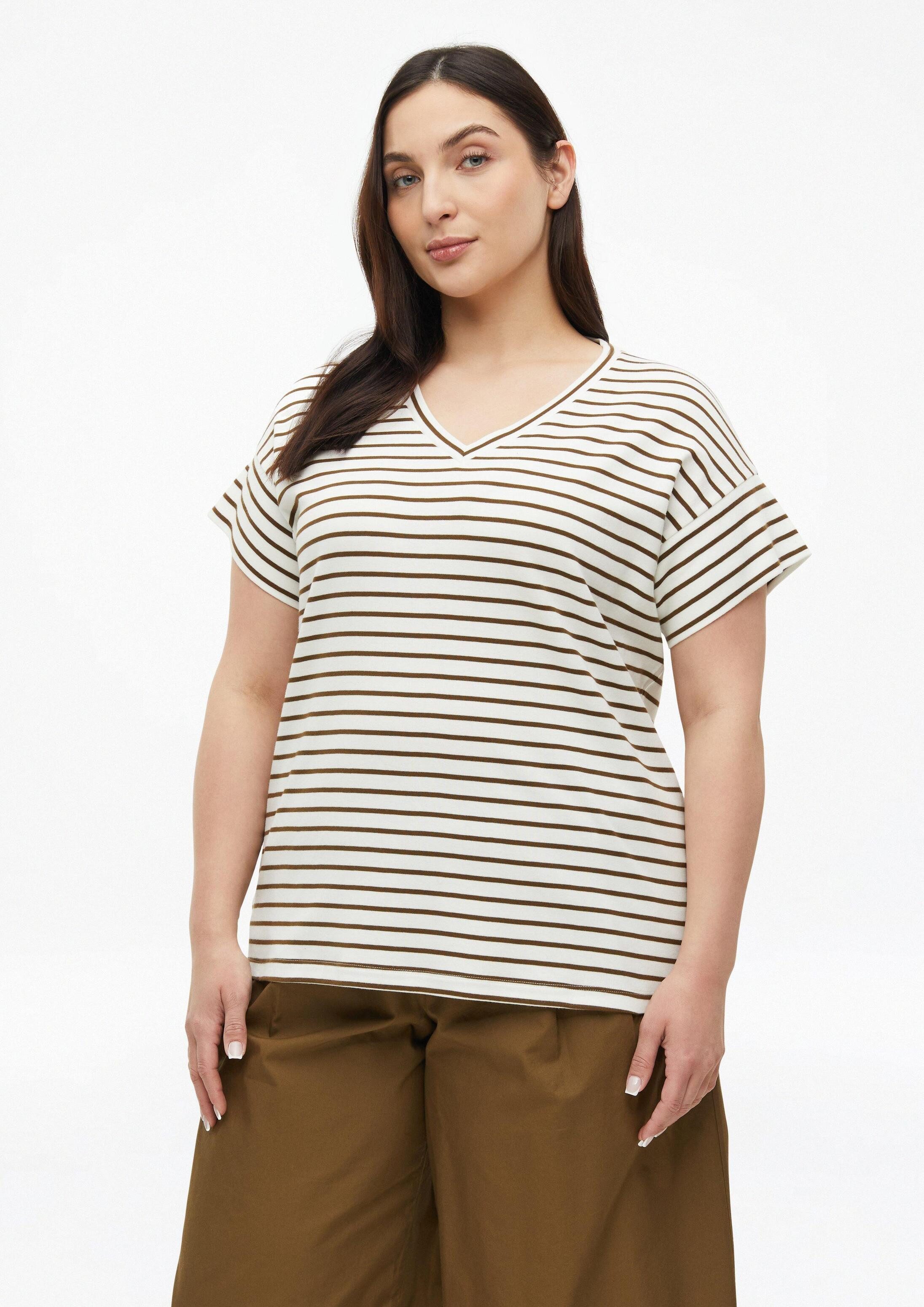 s.Oliver Kurzarmshirt T-Shirt Gestreiftes Jersey-T-Shirt mit V-Ausschnitt