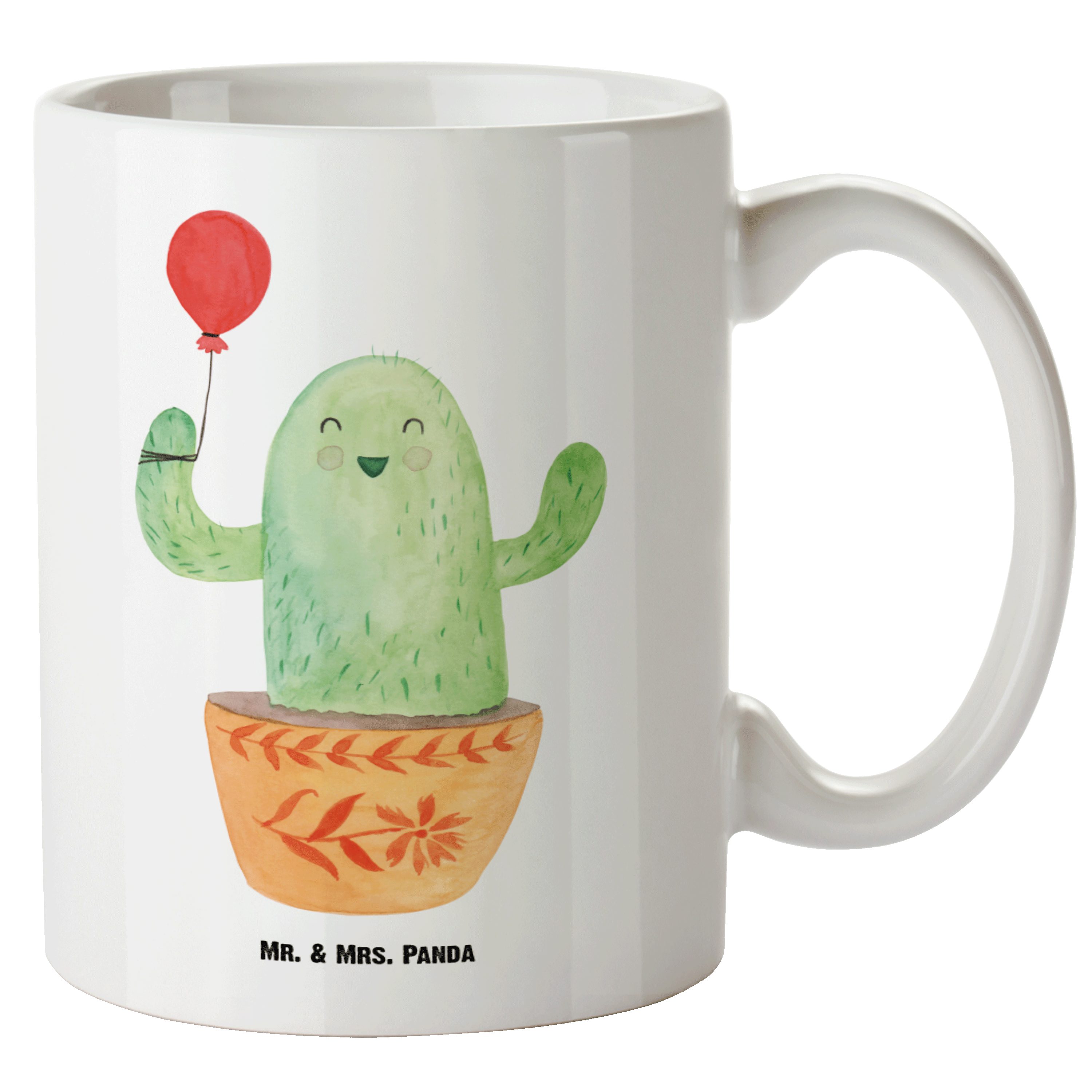 Mr. & Mrs. Panda Tasse Kaktus Luftballon - Weiß - Geschenk, spülmaschinenfest, XL Tasse, Gro, XL Tasse Keramik
