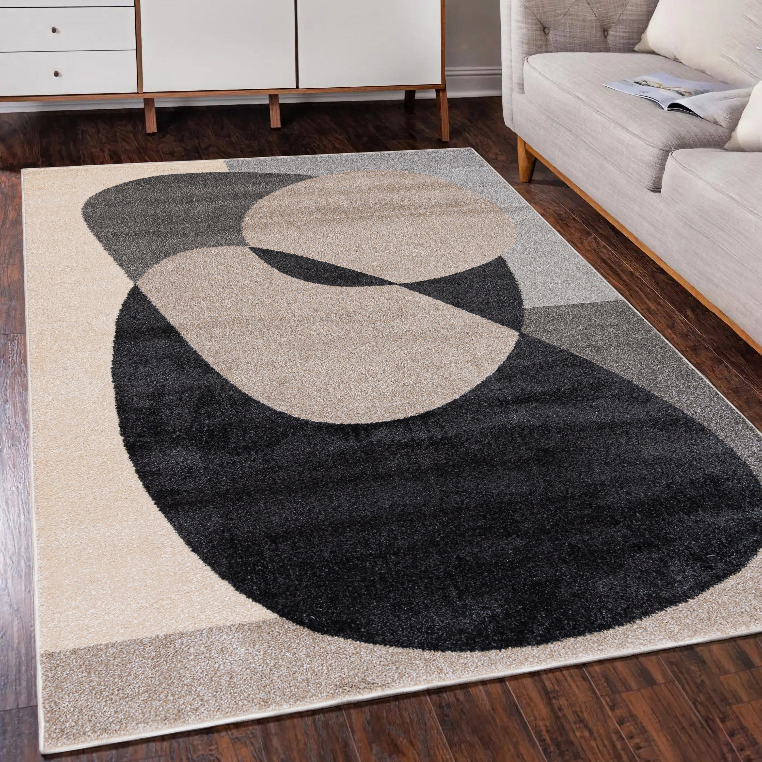 Mazovia Designteppich Modern Teppich Kurzflor Wohnzimmerteppich Japandi Scandi Beige Grau, 80 x 150 cm, Fußbodenheizung, Всеrgiker geeignet, Farbecht, Pflegeleicht