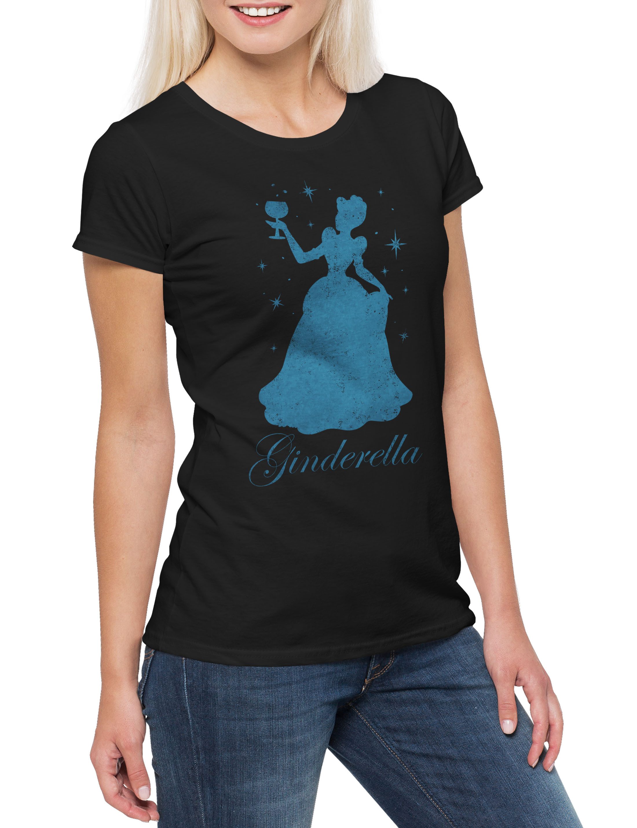 Print-Shirt Ginderella Damen T-Shirt Alkohol Gin Drunk Party Betrunken Absturz Fun
