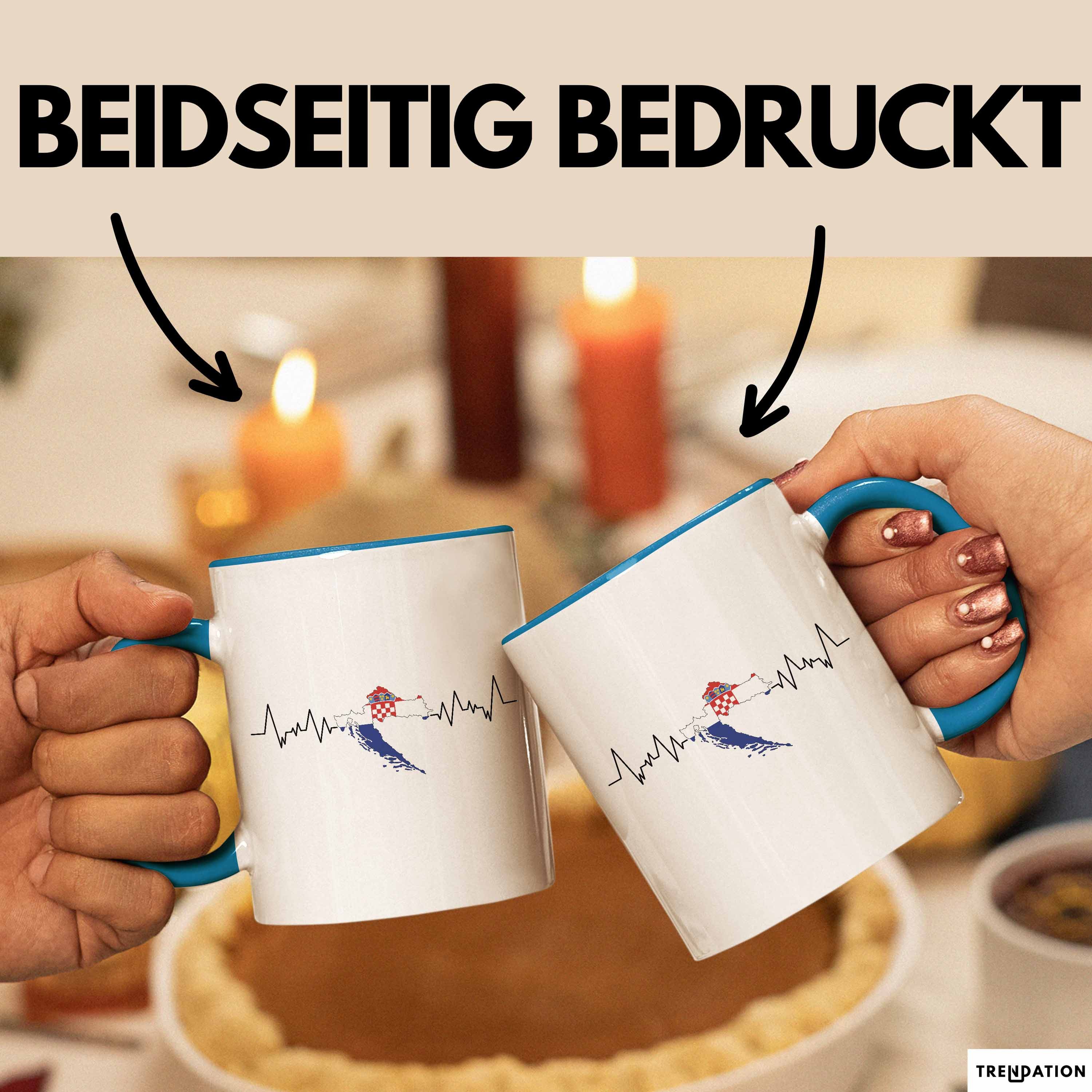 Trendation Tasse Kroatische Flagge Tasse Geschenk Herzschlag Kroatien