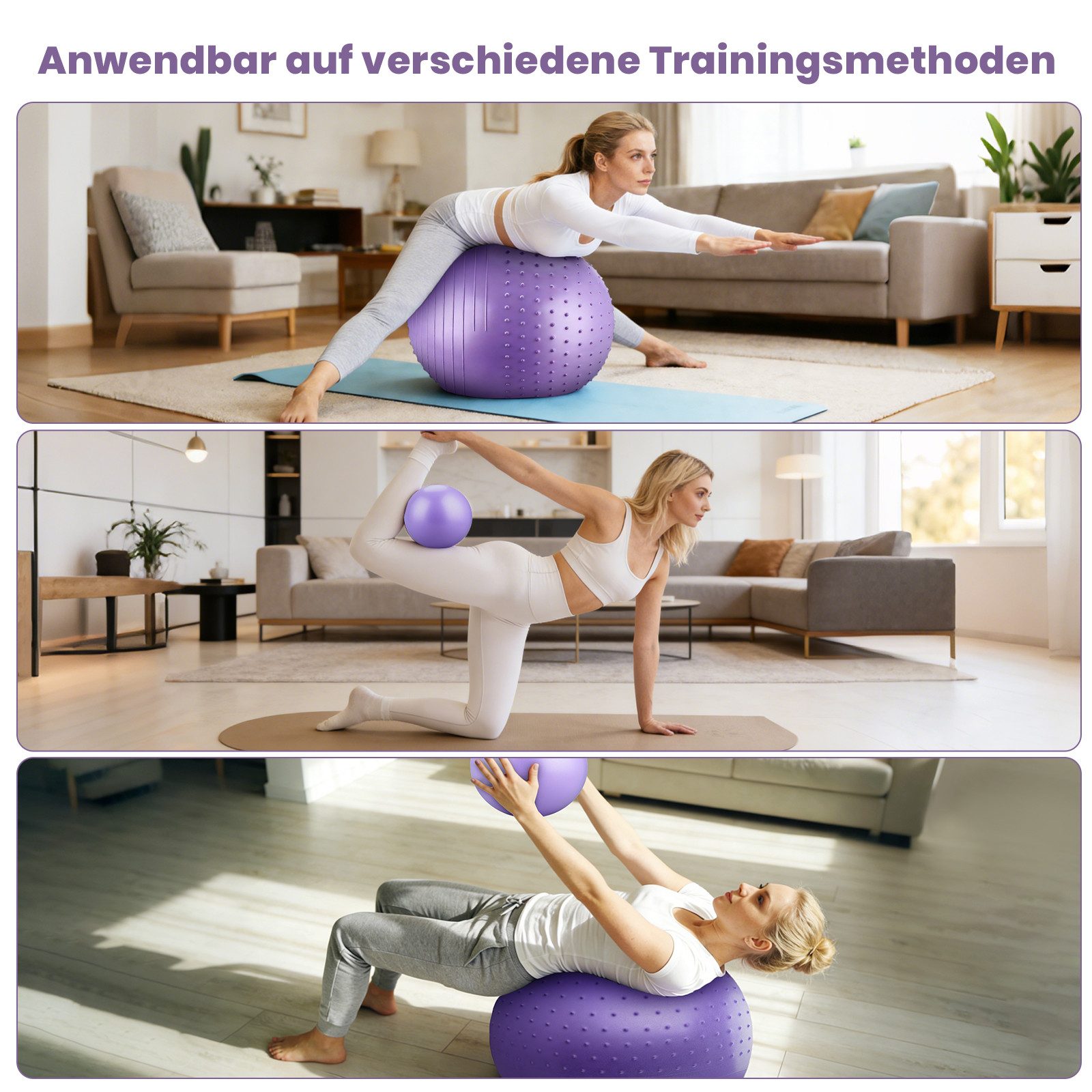 CkeyiN Pro Gymnastikball Rutschfest,Pilates Ball,Gratis 25 cm Yogaball (Set, Belastbar, 2 Größen verfügbar), für Schwangerschaft, Fitness, Gleichgewicht, Training,Physiotherapie