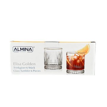 Almina Glas Elisa 6 Tlg. Set mit Goldumrandung und Riffle Design 330 ml