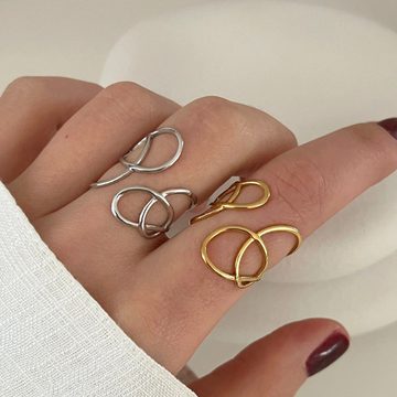 SPIEGELLUST Fingerring, Statement-Ring aus Edelstahl, Offener Ring Unregelmäßig, Größenverstellbar
