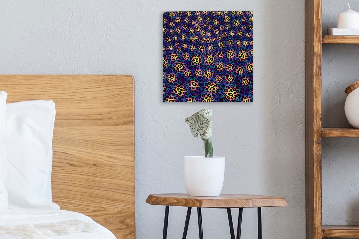 St), Muster (1 OneMillionCanvasses® Leinwandbild Leopard - Schlafzimmer Bilder Wohnzimmer Leinwand für Blau, -
