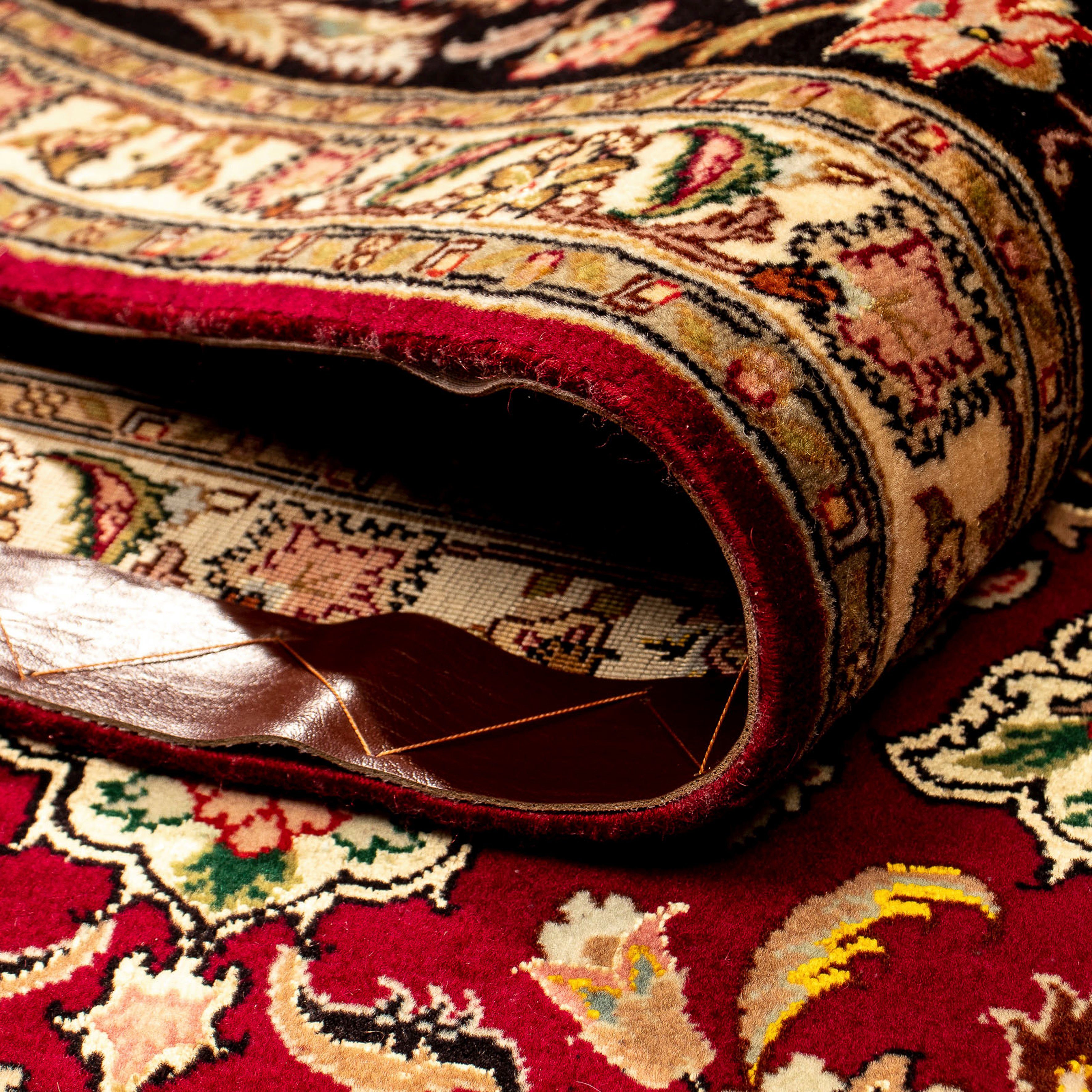 Orientteppich Perser rechteckig, Royal Einzelstück mit dunkelrot, - Wohnzimmer, Handgeknüpft, morgenland, Zertifikat 247 Täbriz x - cm - Höhe: 7 - mm, 364