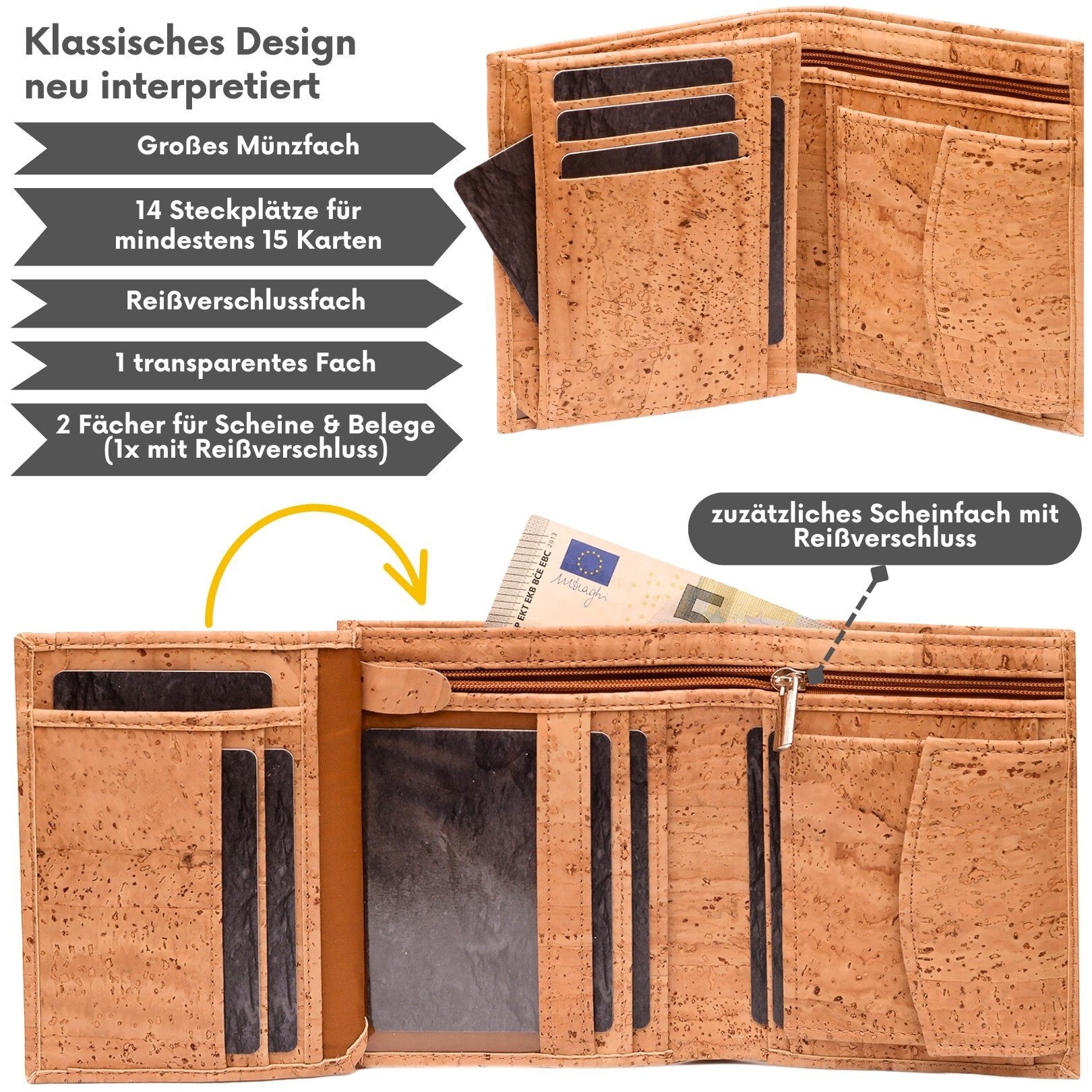 Simaru Geldbörse MAEL (Worldmap), Portmonee aus Kork, veganer RFID-Schutz, günstig online kaufen