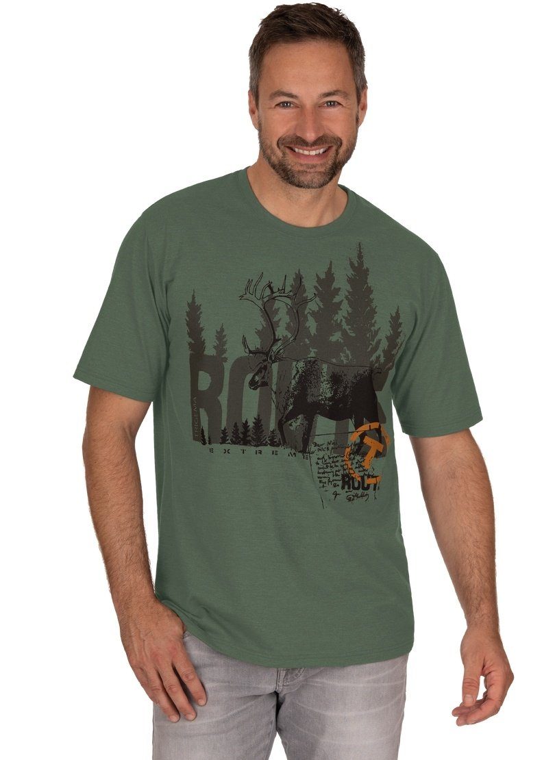 Trigema T-Shirt TRIGEMA T-Shirt mit Hirsch-Motiv, Druckmotiv auf Vorderteil