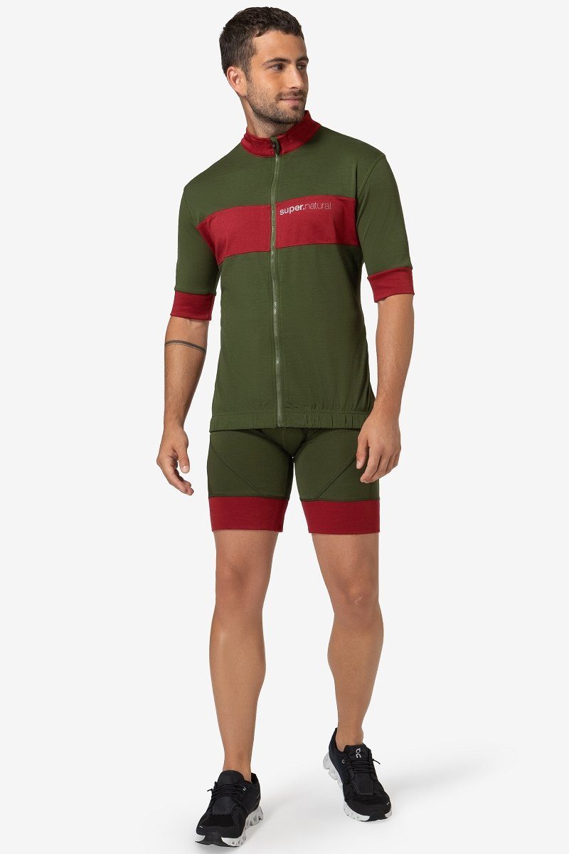 Green/Sun GRAVIER reflektierenden Radtrikot Rifle Merino-Materialmix Fahrradtrikot SUPER.NATURAL mit CAMISA Tomato M Logos Dried Merino