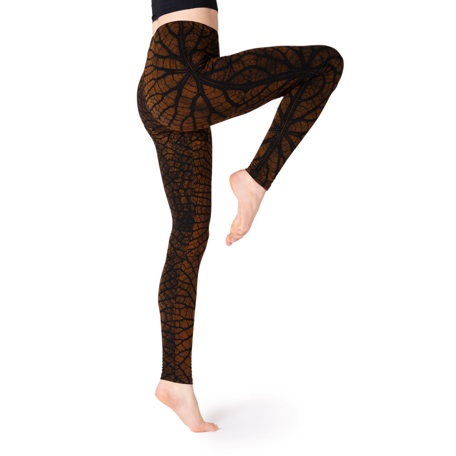 PANASIAM Leggings Unikat Batik Leggings modern mit Blattmuster elastische Stretch-Hose handgefertigt aus natürlicher Viskose lange Leggings für Yoga Sport