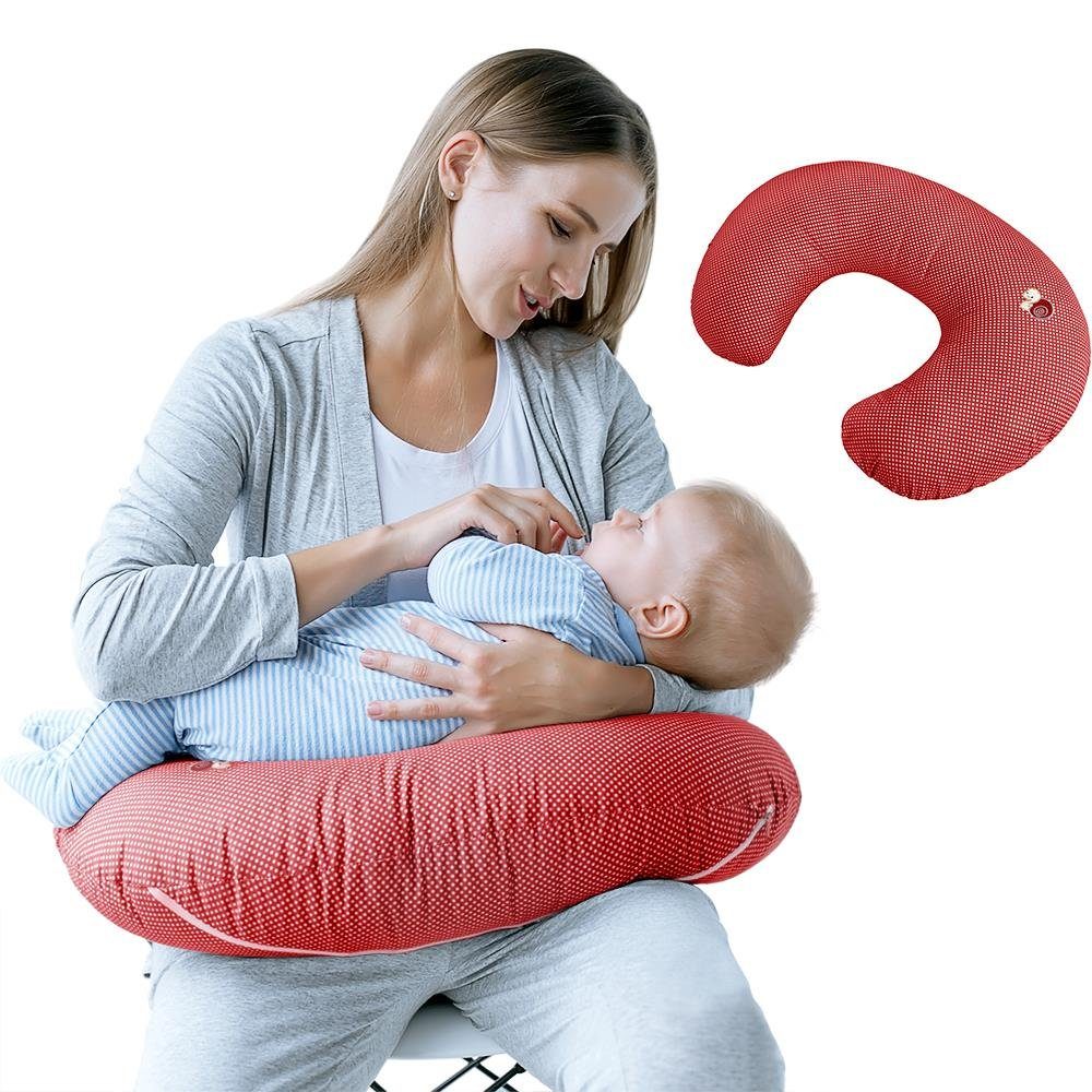 SEI Design Stillkissen Schwangerschaftskissen Bezug Stillkissen 100% rot Baumwolle mit Bezug, klein Stillmond Stillhörnchen