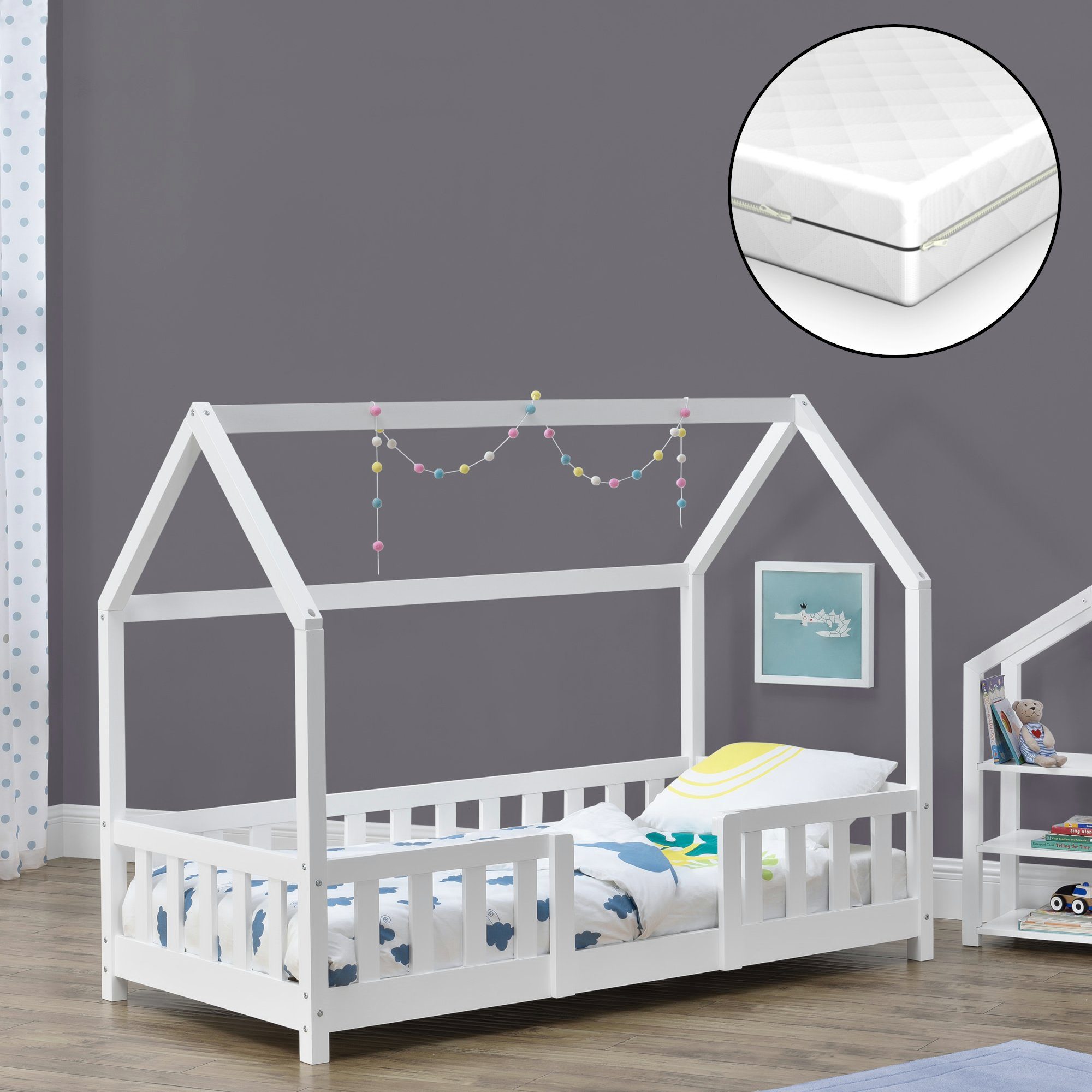 en.casa Kinderbett, »Sisimiut« Hausbett mit Matratze 70 x 140 cm Weiß günstig online kaufen
