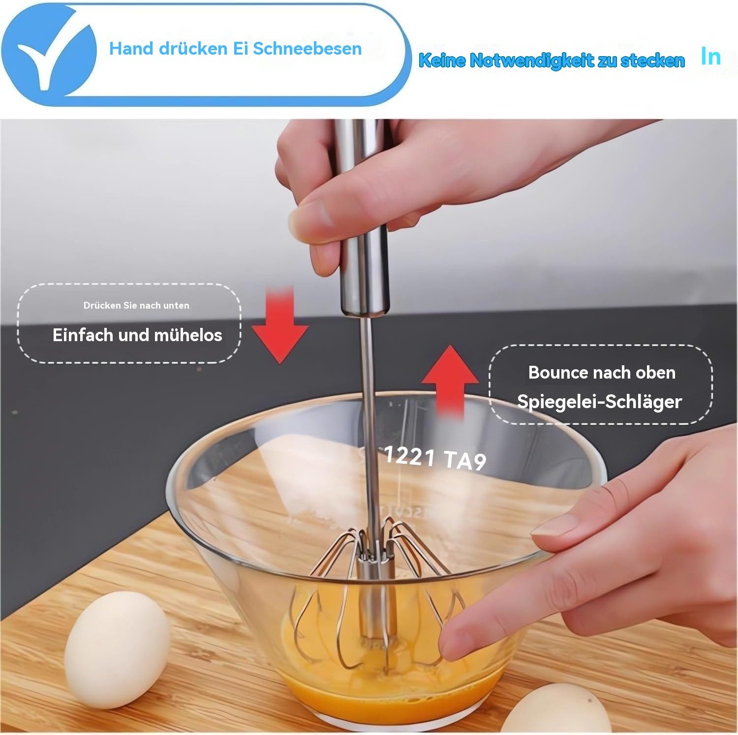 PODOFO Schneebesen 10 Zoll Automatischer Schneebesen, Halbautomatischer für die Küche, Edelstahl