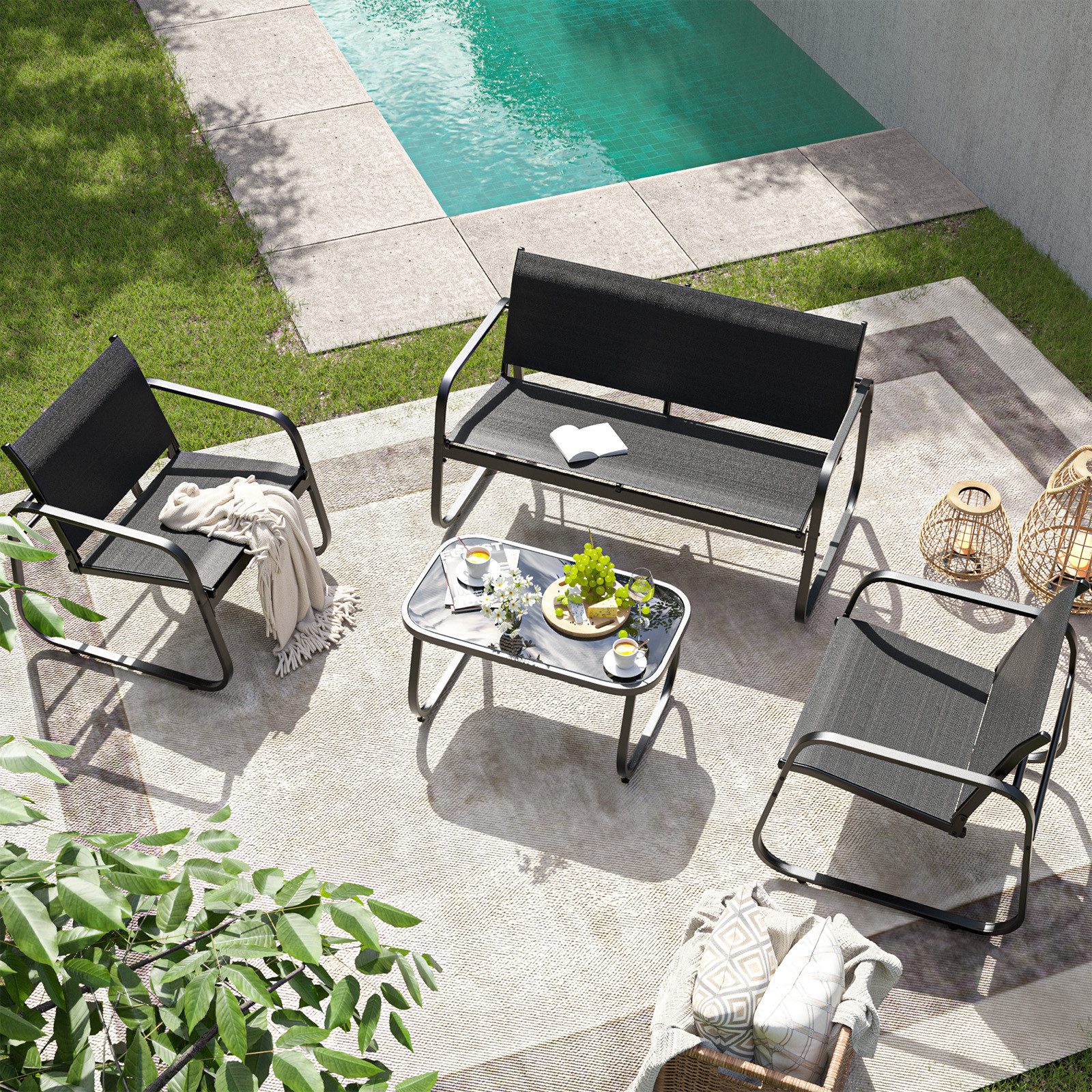 UDPATIO Gartenlounge-Set wetterfest Stahlrahmen Gartenmöbel Set, günstig online kaufen