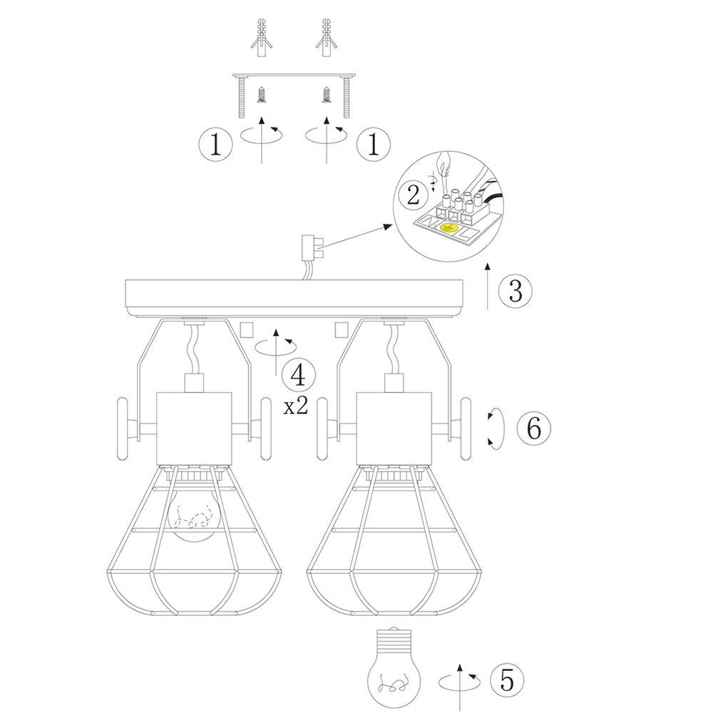 etc-shop LED Deckenlampe inklusive, beweglich 2-flammig Strahler Metall Deckenspot, nicht Retro Leuchtmittel Holz schwarz