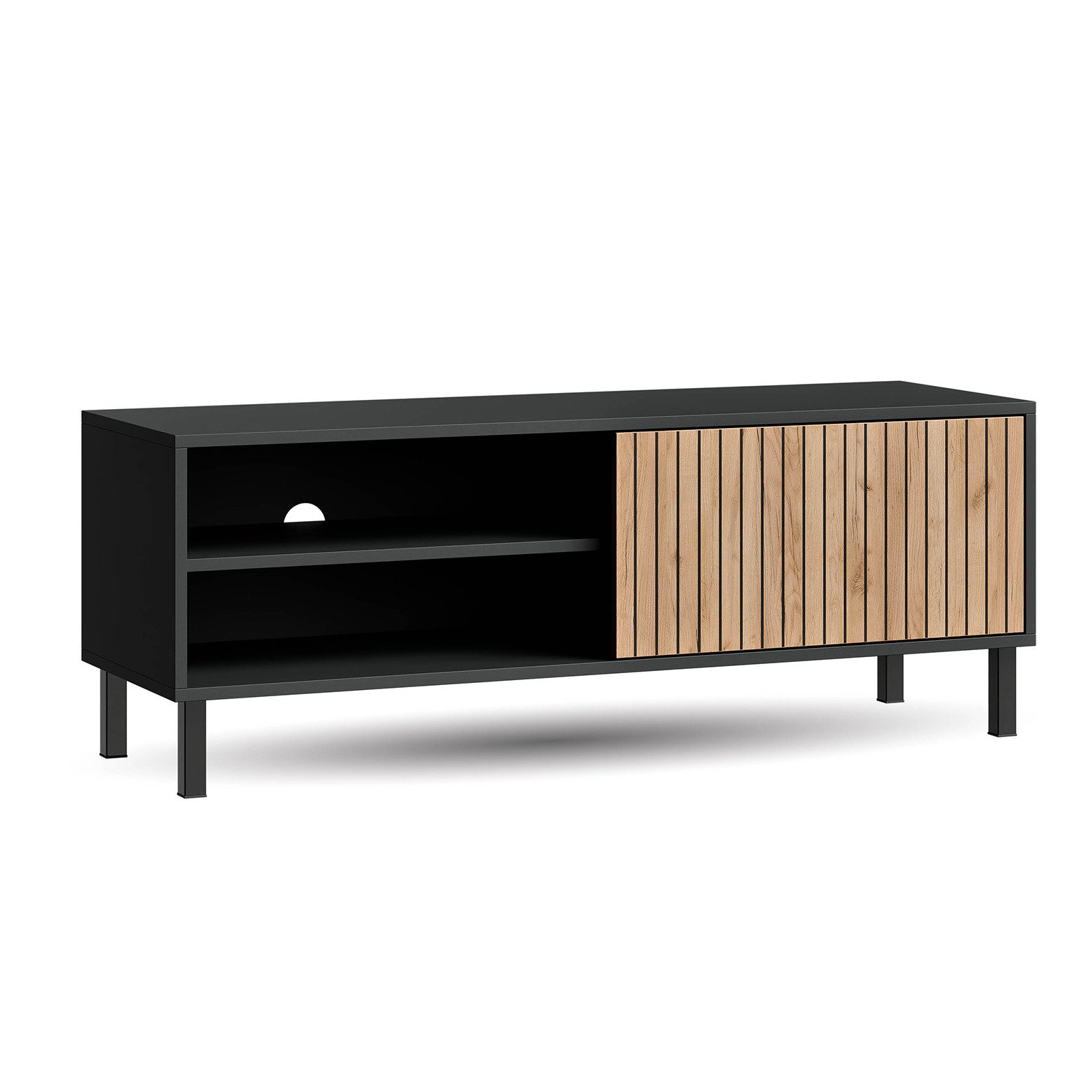 Planetmöbel TV-Schrank Liora TV Board, Lowboard 120 cm lang, TV Kommode (für Fernseher bis 50 Zoll, Fernsehtisch für Wohnzimmer, viel Stauraum) Fernsehschrank mit zwei offenen Fächern