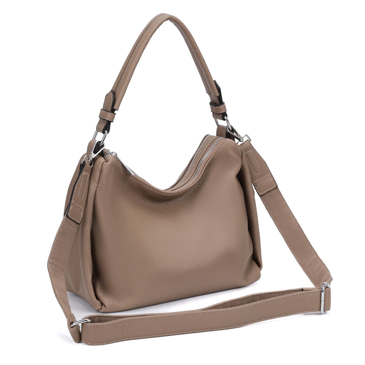 ITALYSHOP24 Schultertasche DAMEN TASCHE SHOPPER Umhängetasche Crossover Hobo Bag Leder Optik (Spar-Set: Tasche mit 2 Gürtel. Zusatz Stoffgurt/Umhängeband, mit Schultergurt), Henkeltasche Reisetasche Crossbag für Büro Freizeit Urlaub BodyBag