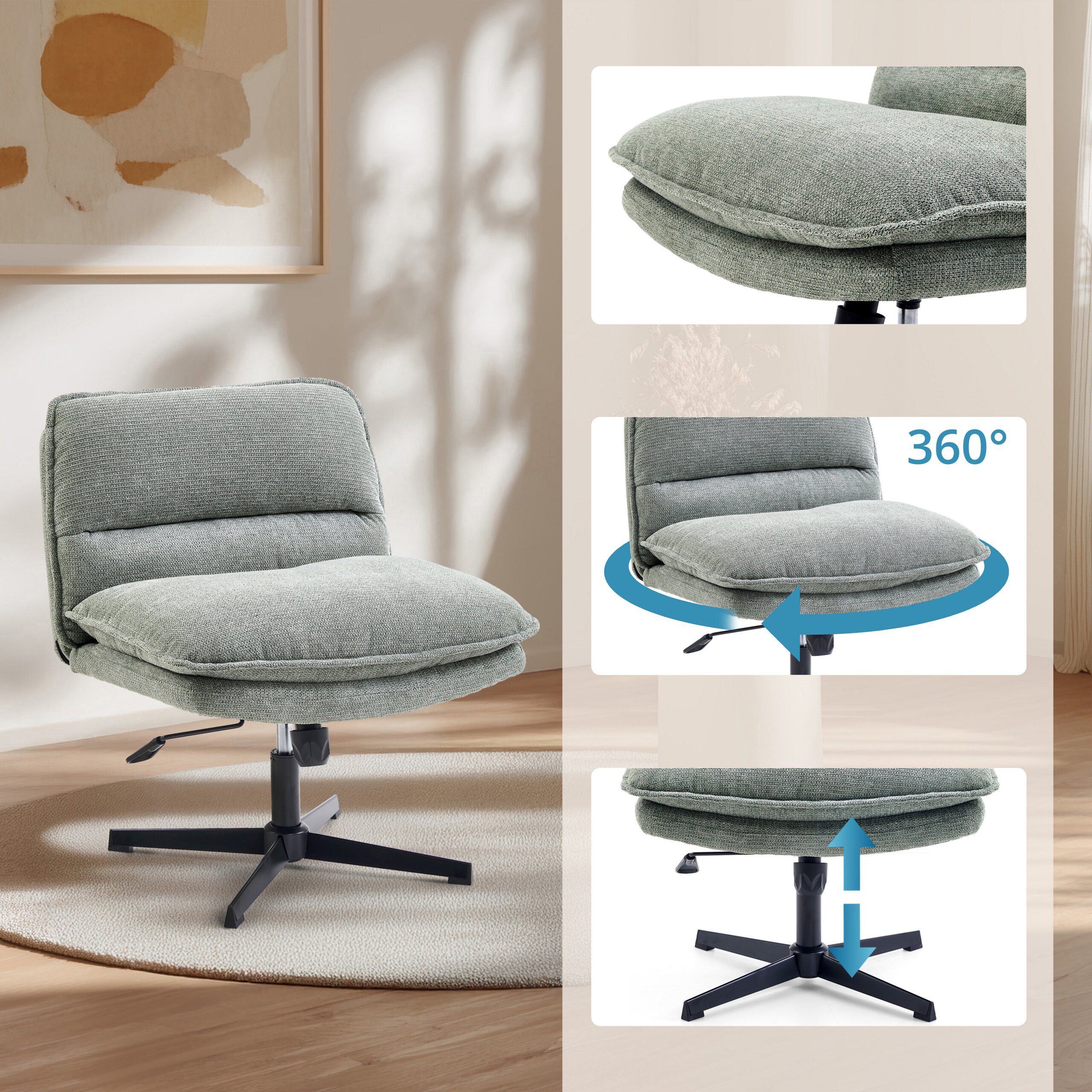 hjh LIVING Loungesessel Criss-Cross 20 Polstersessel Stoff ohne Armlehnen, Bürostuhl, Schneidersitz Stuhl drehbar für Wohnzimmer Home-Office