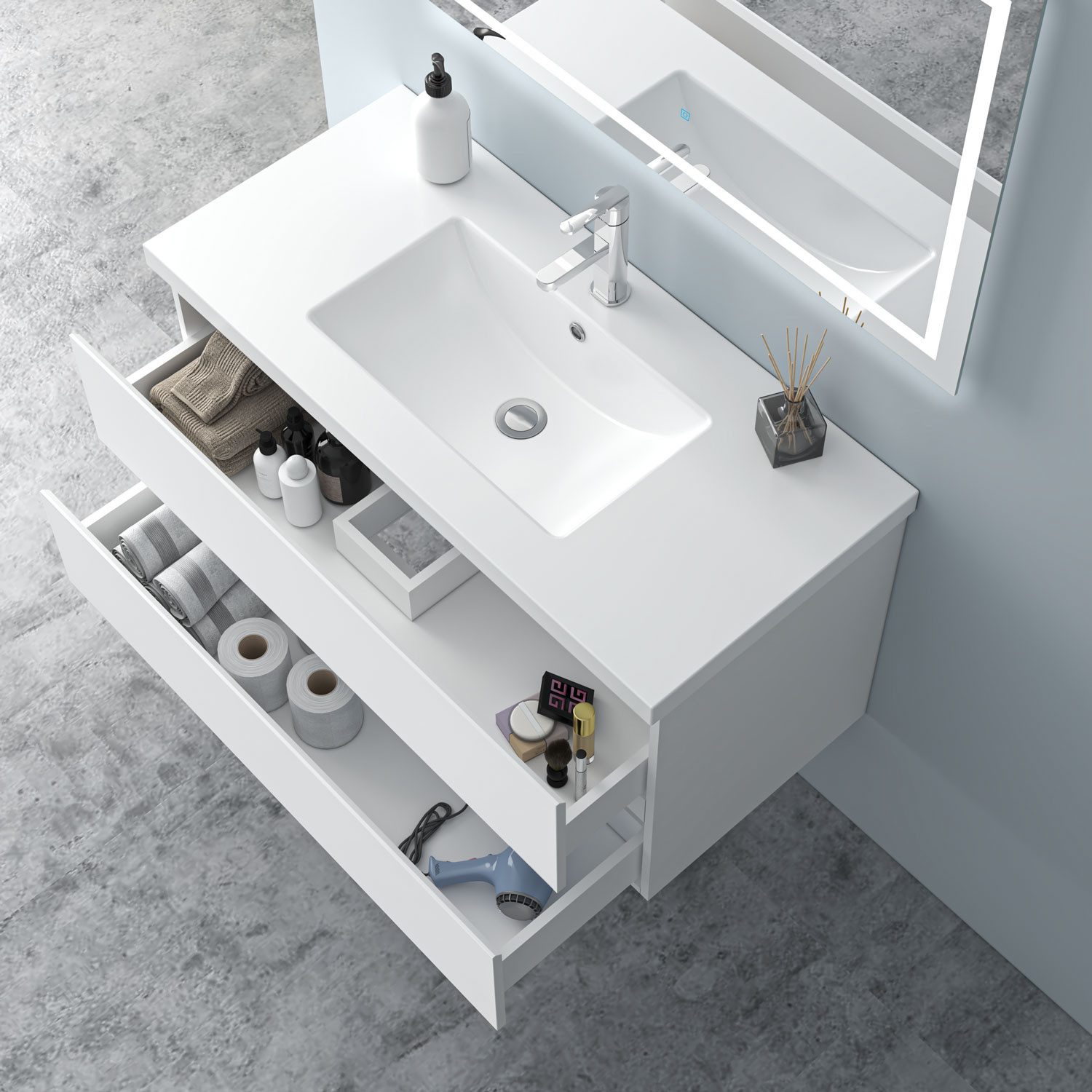 Aica Sanitär Waschtisch Waschtische Unterschrank MDF hängend mit Wachbecken günstig online kaufen