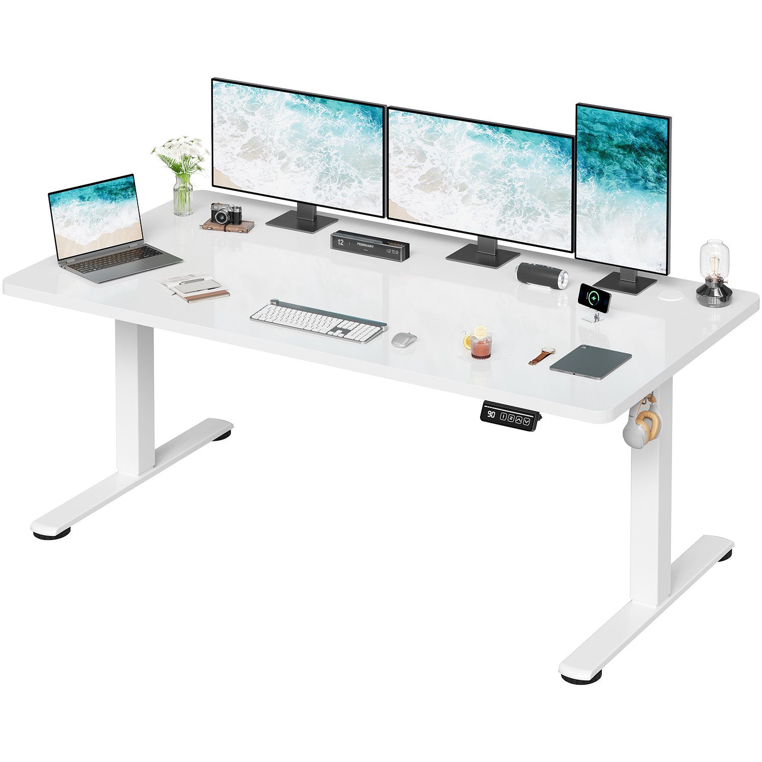 HOMALL Schreibtisch Höhenverstellbar elektrischer Memory-Funktion 100/120/140/160/180cm (Zweistufige Hohenverstellung Ergonomischer Kopfhorerhaken und Kabelhalterung)