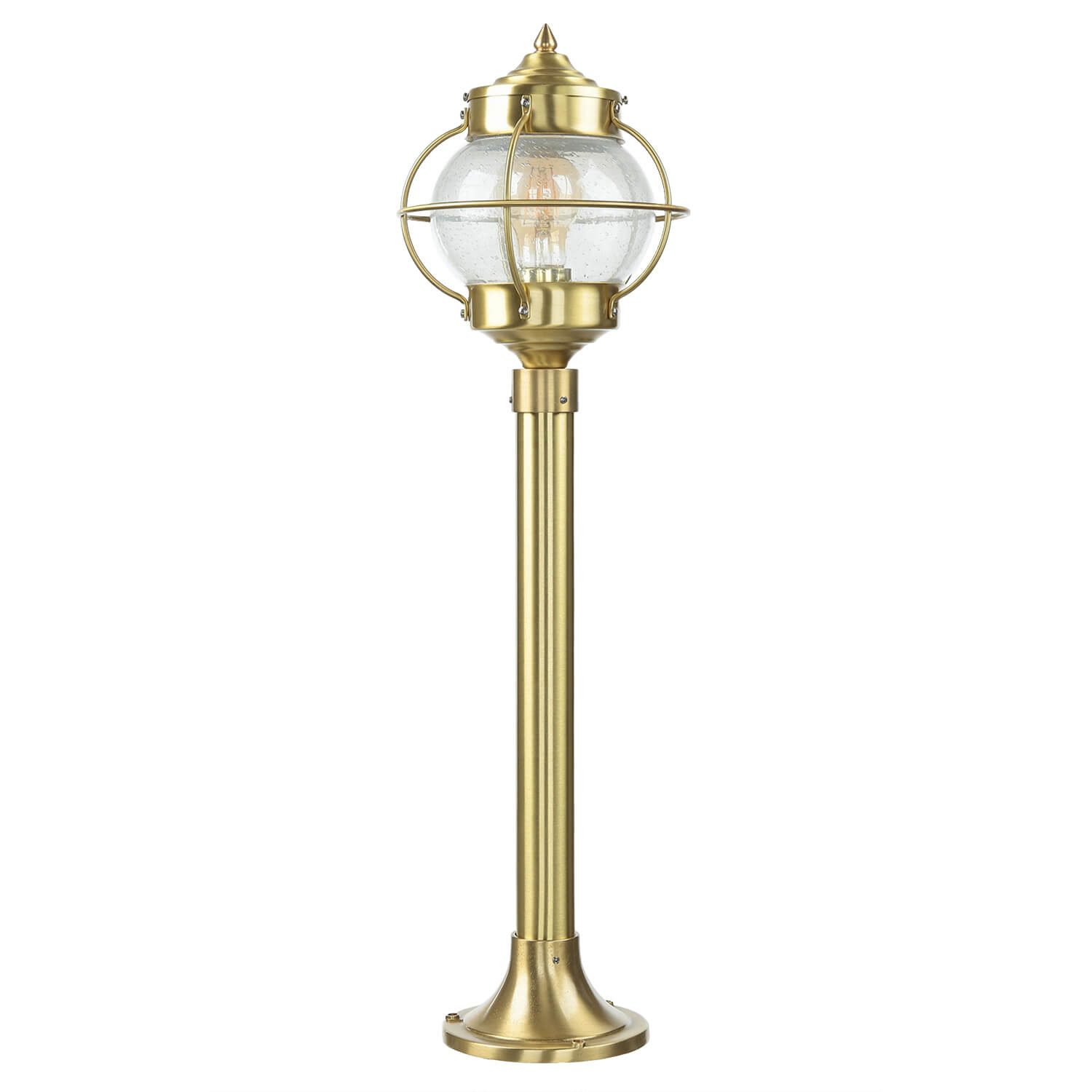 Licht-Erlebnisse Außen-Stehlampe PATRAS, ohne Leuchtmittel, Wegeleuchte Messing Glasschirm maritim Stehleuchte Garten Lampe