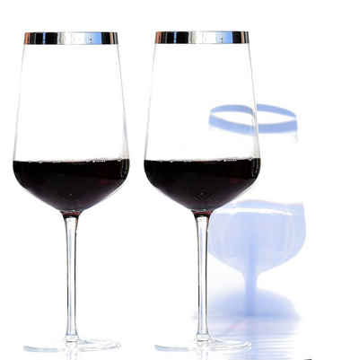 Blue Chilli Design Rotweinglas »Design: Queen Ann mit Feinsilberglas«, Handgefertigt, Kristallglas, leicht und filigran, 2-teilig