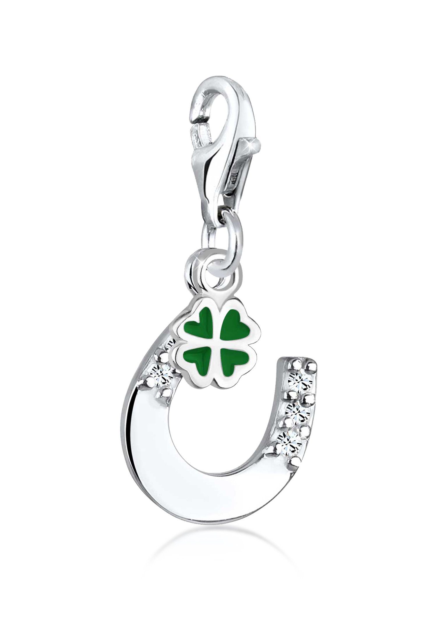 Elli Charm-Einhänger Hufeisen Kleeblatt Kristalle 925 Silber, Hufeisen
