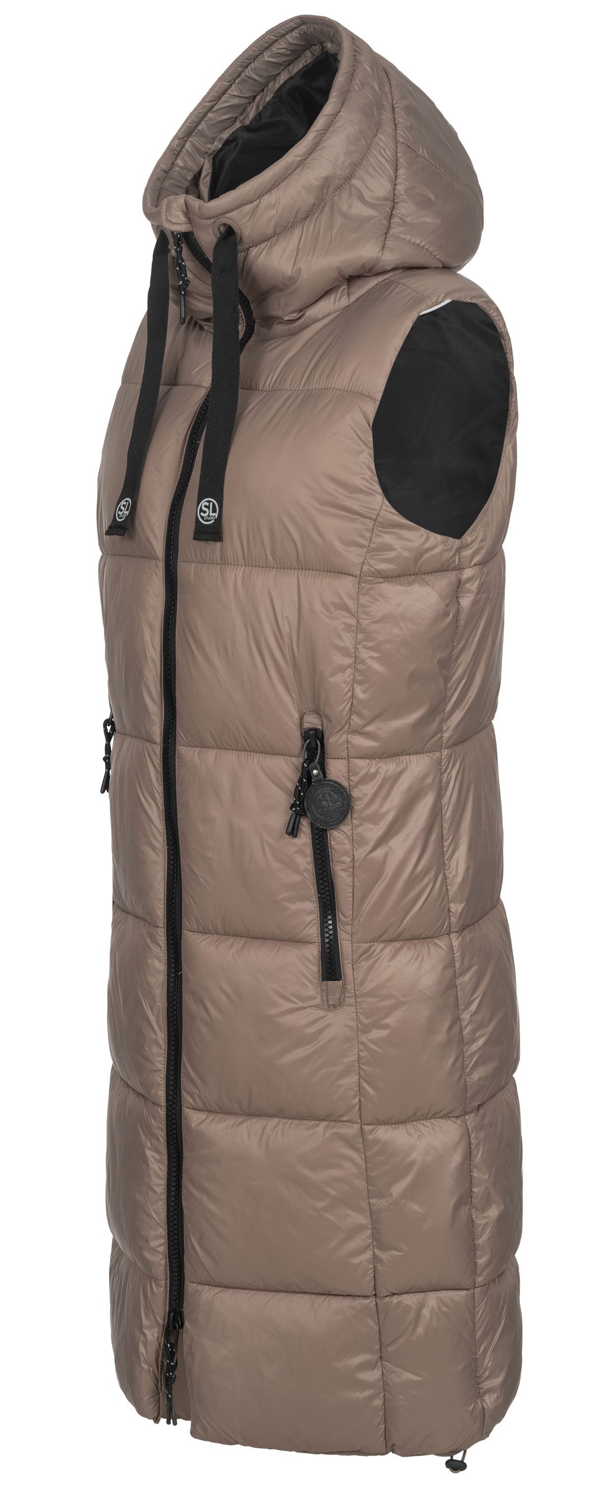 Steppweste Damen mit Kapuze Waistcoat lange Winter Weste Bodywarmer Waistcoat