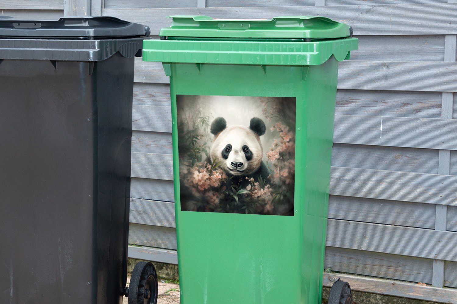 MuchoWow Wandsticker Panda - Abfalbehälter Mülltonne, Pflanzen Tiere St), Mülleimer-aufkleber, Container, Sticker, - (1