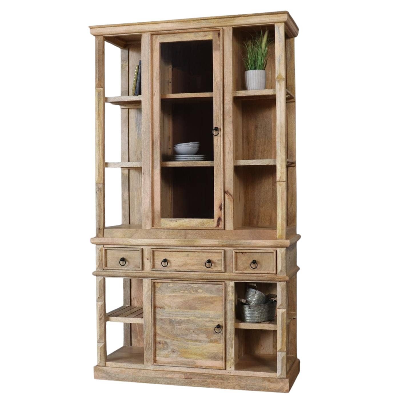 baario Vitrine Vitrinenschrank PAZIN Vintage Massivholz edles Mangoholz Handwerk