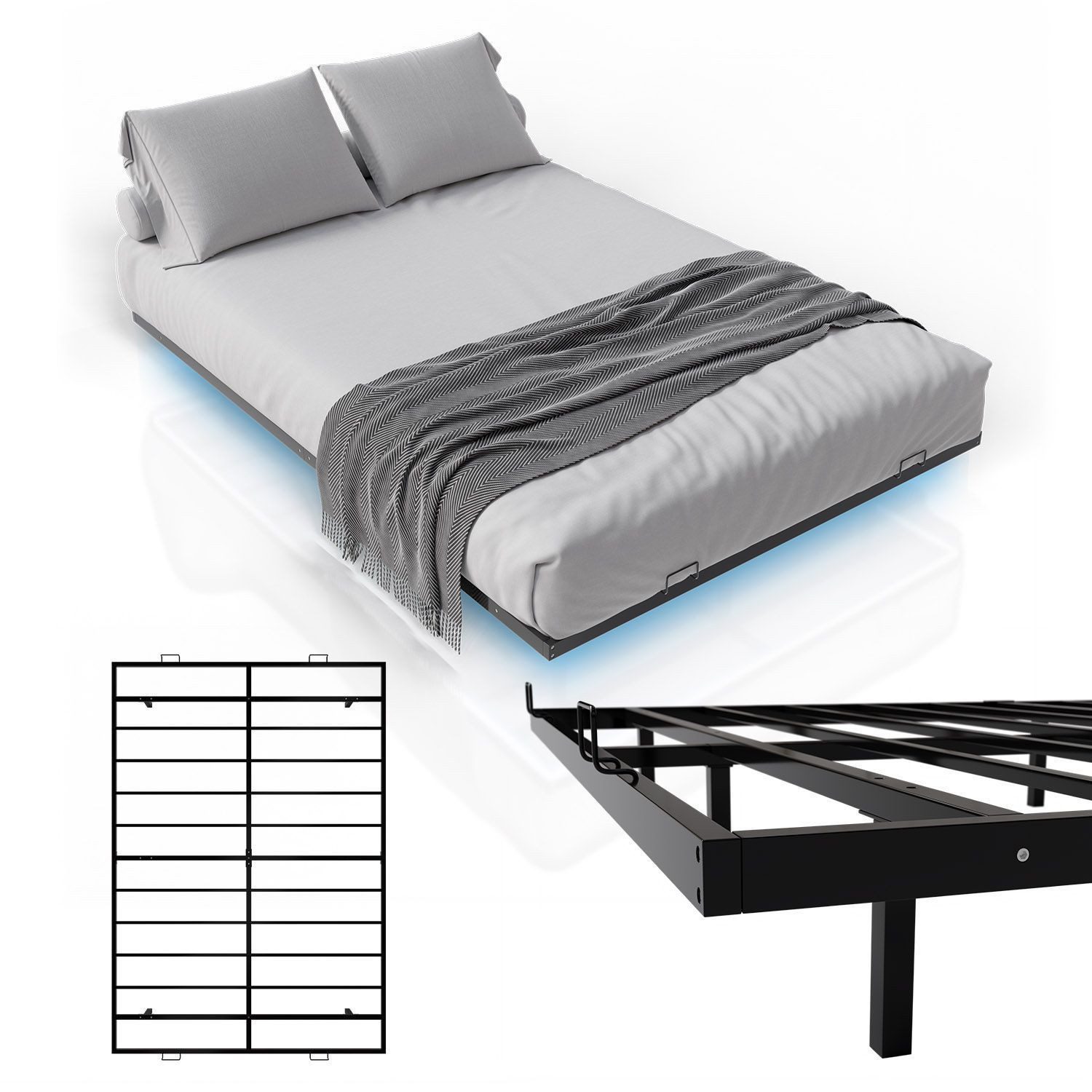 Juskys Metallbett Palamos, 140x200 cm mit Lattenrost & Beleuchtung, modernes Schwebebett