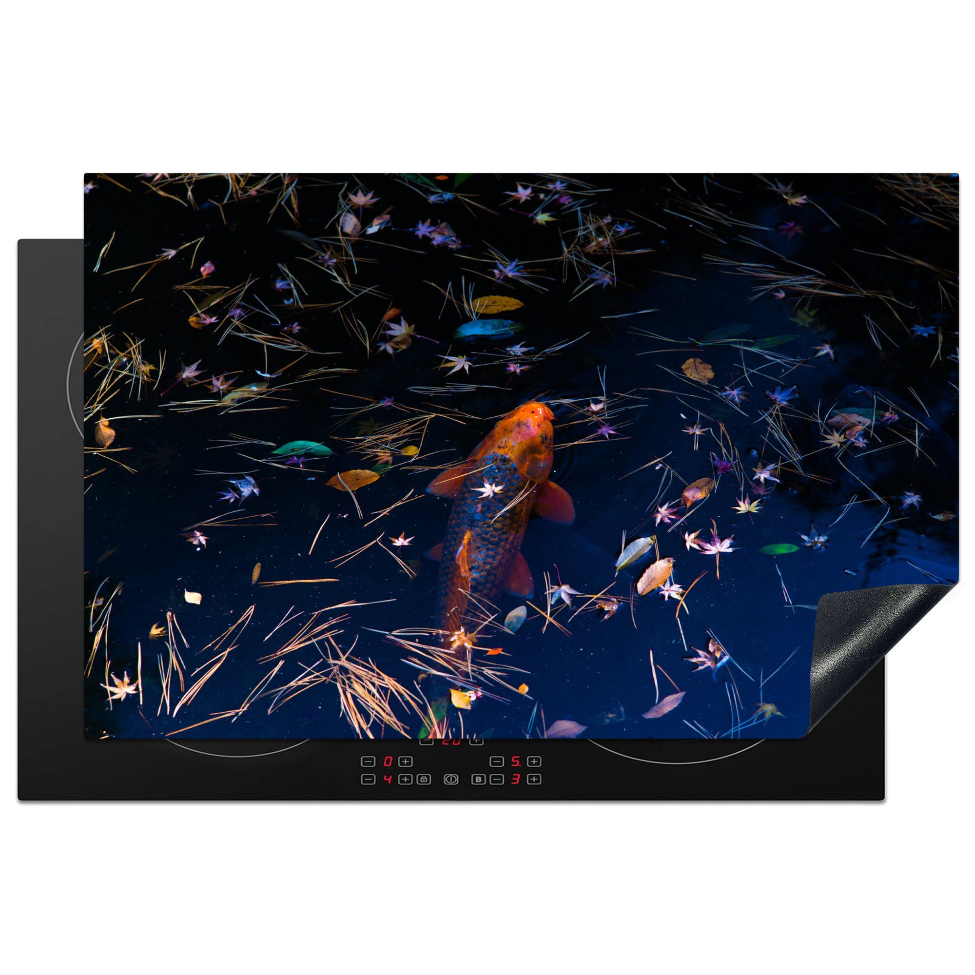 MuchoWow Herdblende-/Abdeckplatte Ein farbiger Koi-Karpfen in einem Teich, Vinyl, (1 tlg), 81x52 cm, Induktionskochfeld Schutz für die küche, Ceranfeldabdeckung