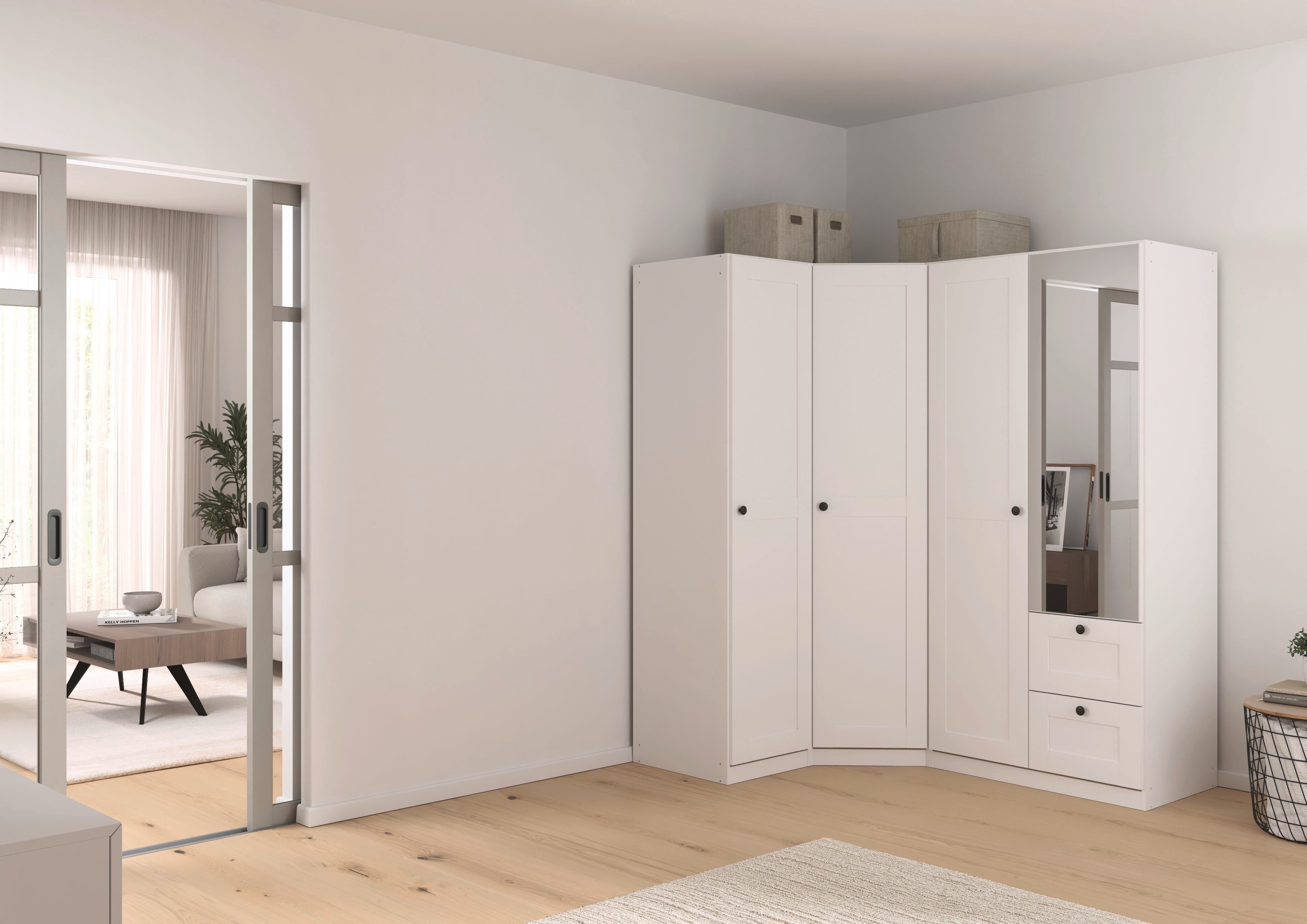 rauch Schrank-Set Skagen, (Set, 3-St), Eckschrank, 1- und 2-trg. Schrank mit Schubkästen und Spiegel