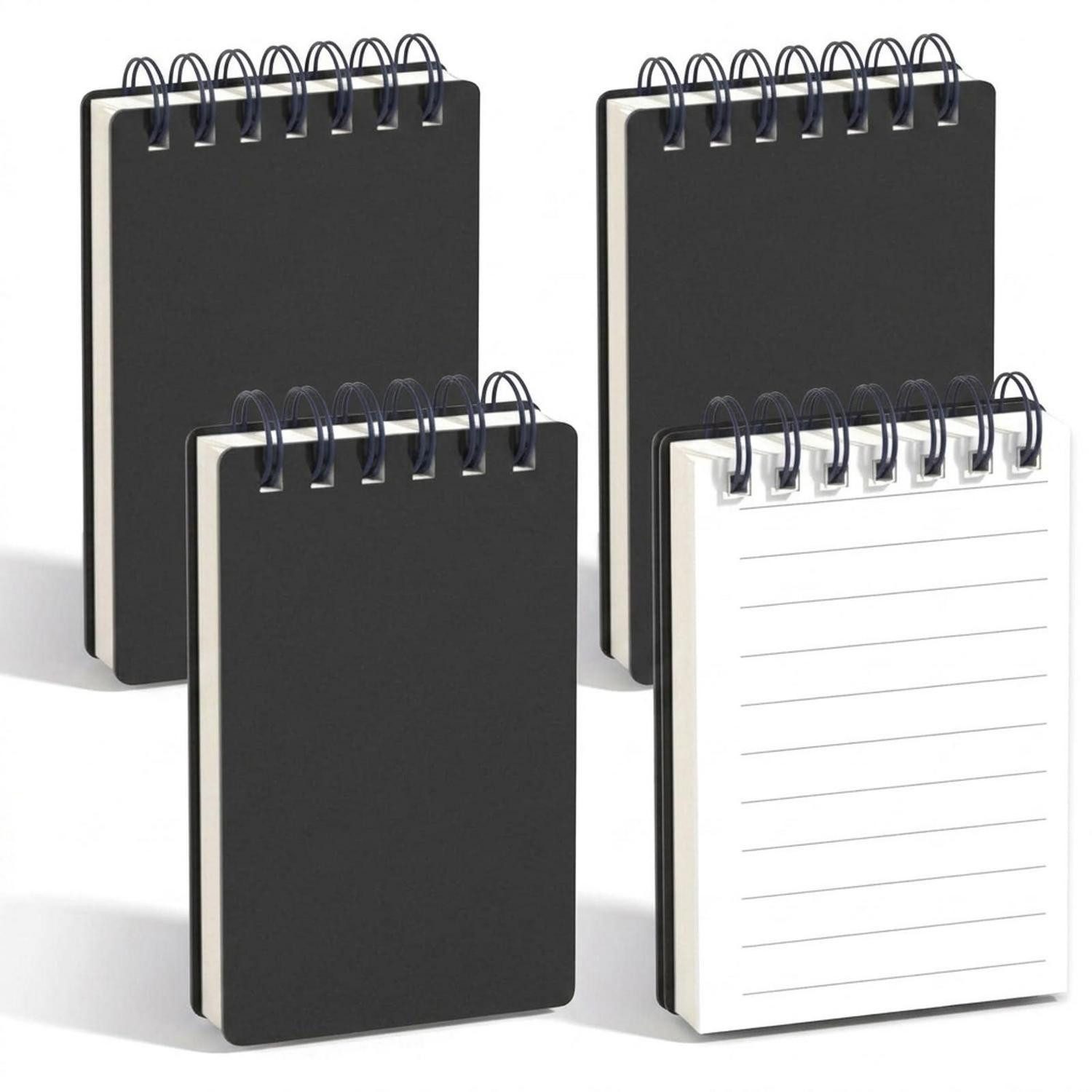 LuxusKollektion Notizblock A7 Notizbuch 4er Set Schwarz 80 Blatt Liniert