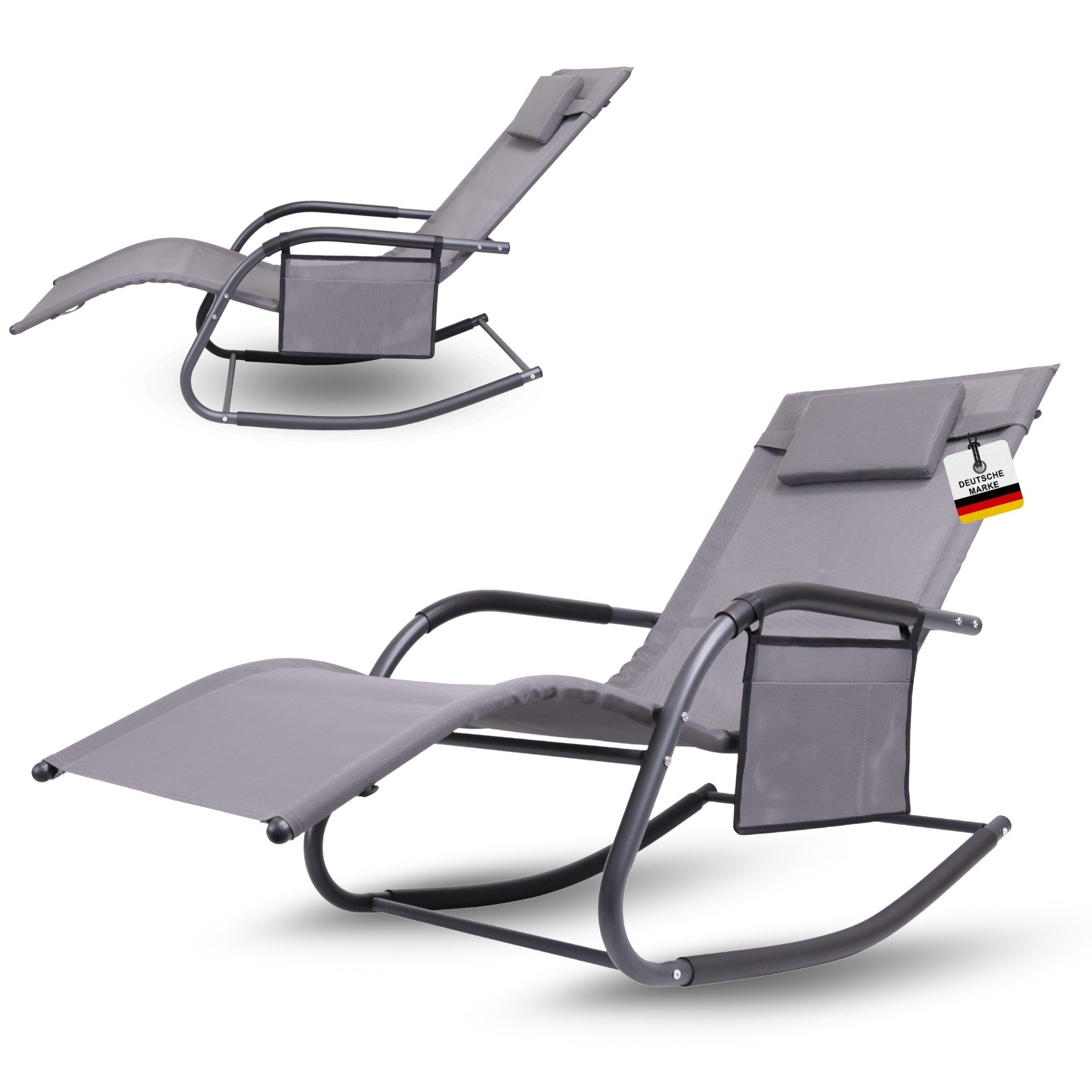 Albatros Gartenliege Premium Gartenliege C-FORM Schwungliege Relaxliege Gartenstuhl, belastbar bis 160Kg, Anthrazit, mit Kopfkissen wetterfest ergonomisch Relaxsessel