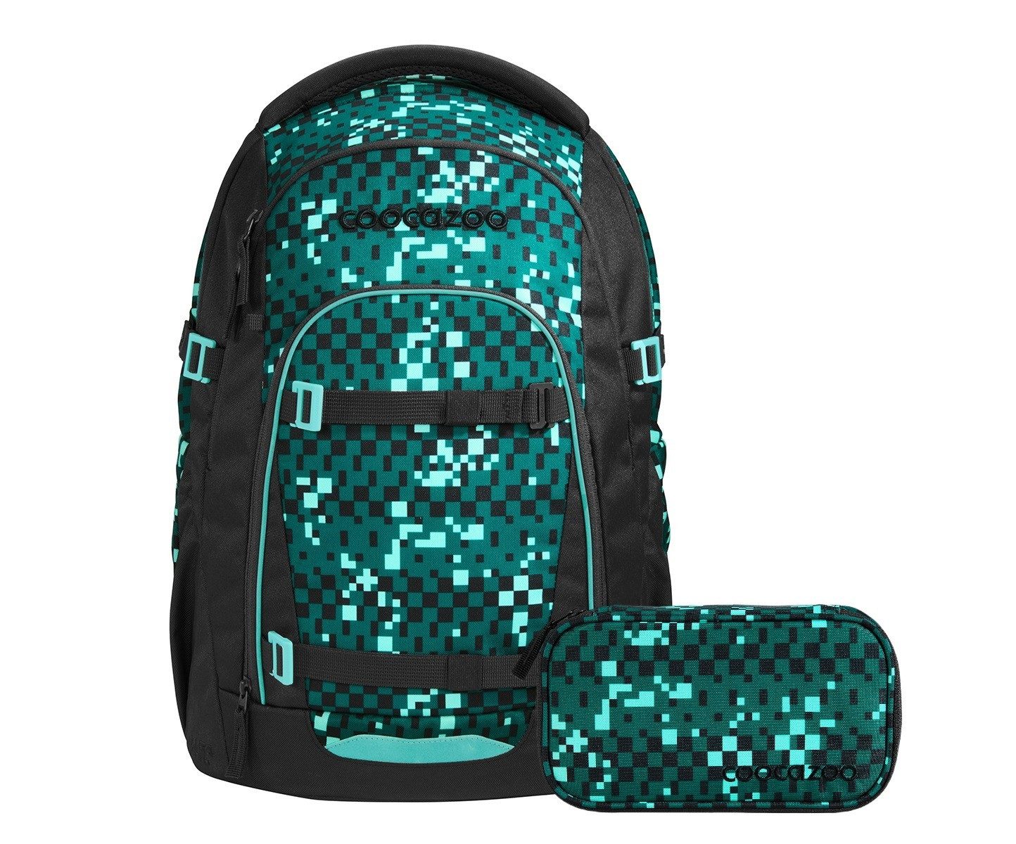coocazoo Schulranzen Schulrucksack-Set MATE Pixel Blox 2-teilig (2-teilig), ergonomisch, Körpergröße: 135 - 180 cm, Easy-Grow-System