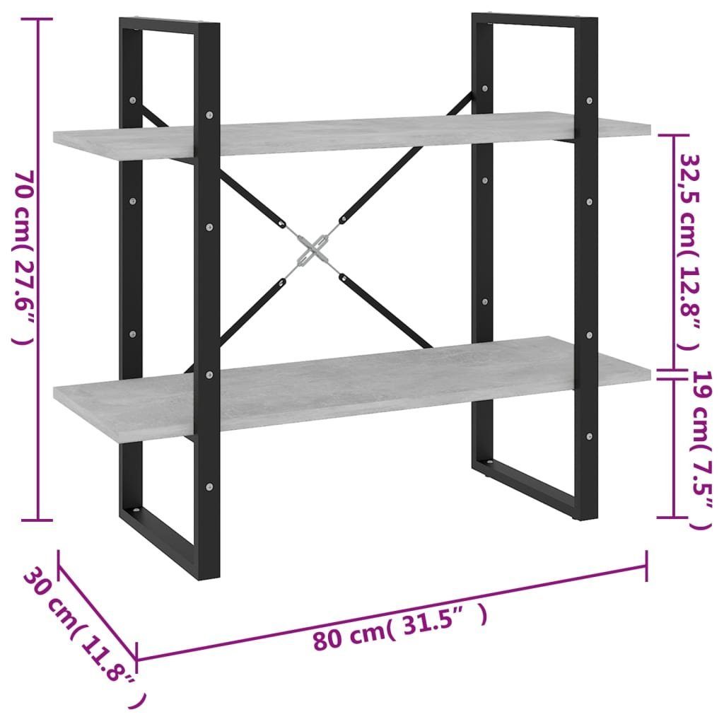 Betongrau Fächer 1-tlg. 80x30x70 Bücherregal vidaXL Bücherregal Holzwerkstoff, cm 2