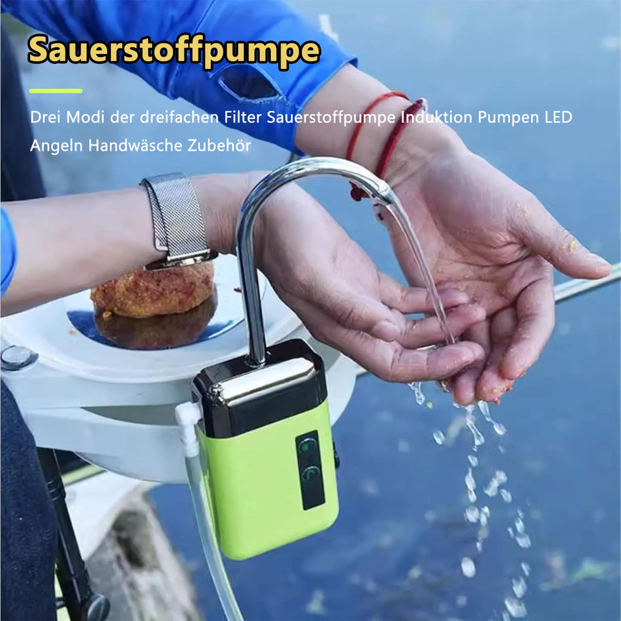 Tekoo Teichbelüfter Sauerstoffpumpe für Angeln, 3-in-1 Wasserpumpe mit LED & Induktion, Induktionssteuerung, LED-Beleuchtung, Sauerstoffzufuhr, tragbar