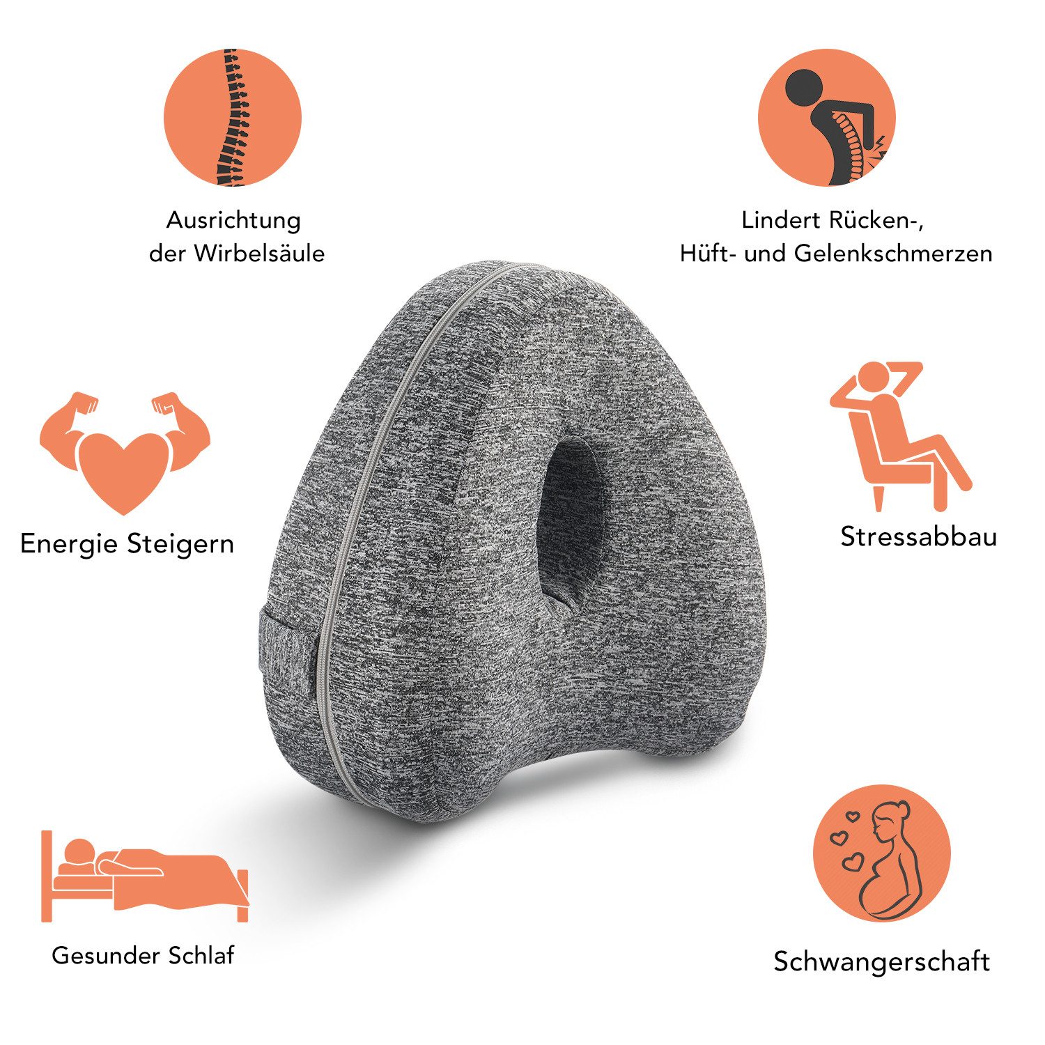 oyajia Kniekissen Orthopädisches Beinkissen Schlafkissen Seitenschläfer Seitenschläfer, Grau Kniekissen aus hochwertigen Visco-Schaum