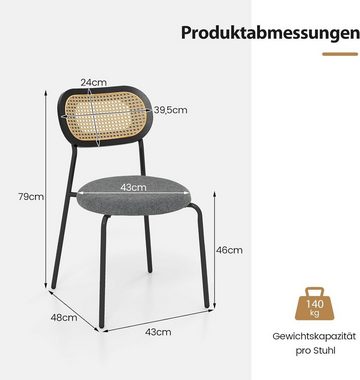 KOMFOTTEU Esszimmerstuhl Küchenstuhl, 48x43x79 cm, mit Rattan Rückenlehne